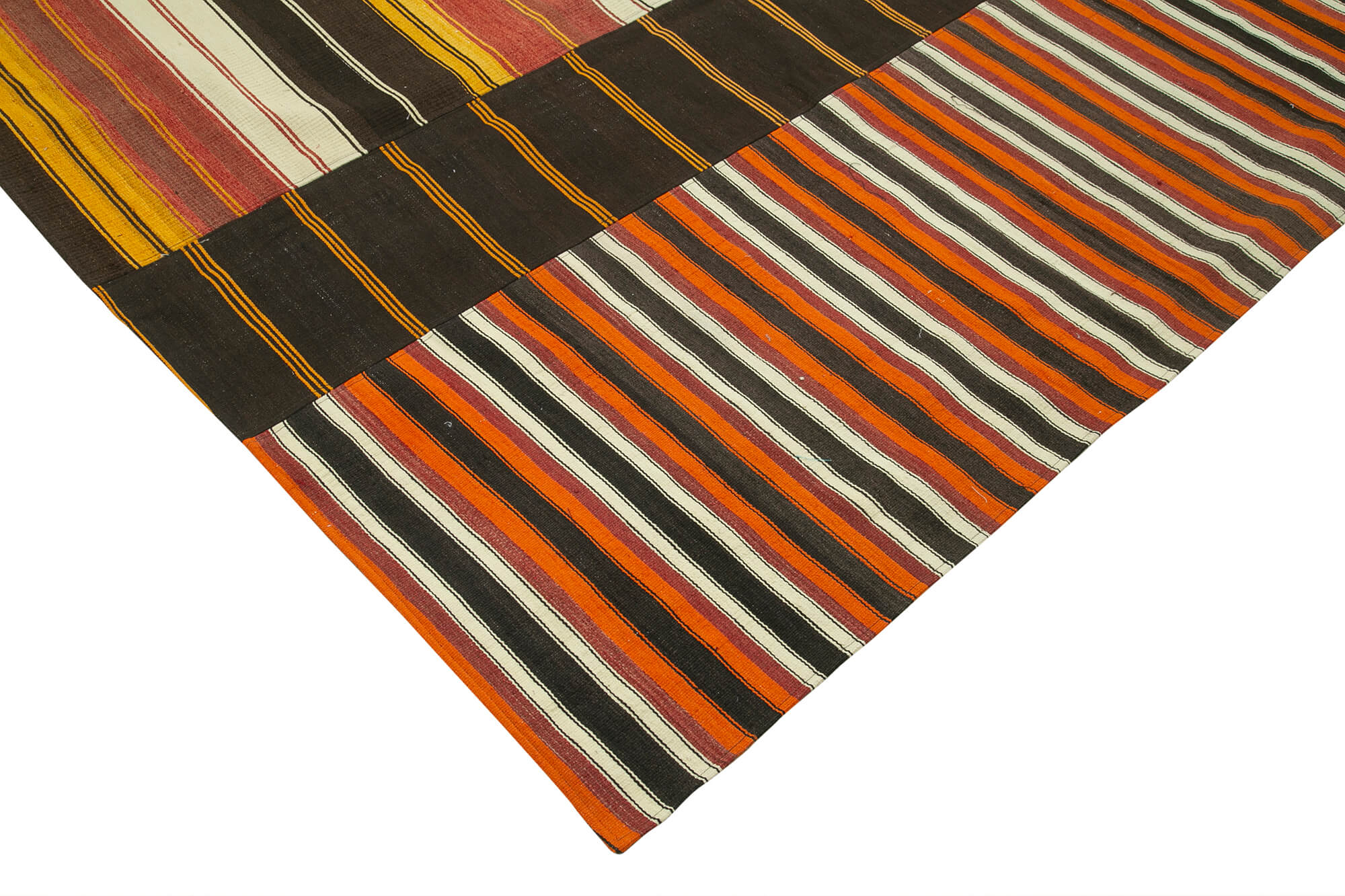 Handmade Patchwork Rug - Kirk Yama Brown Cotton Wool Vintage Area Rug 10'3''x13'5''