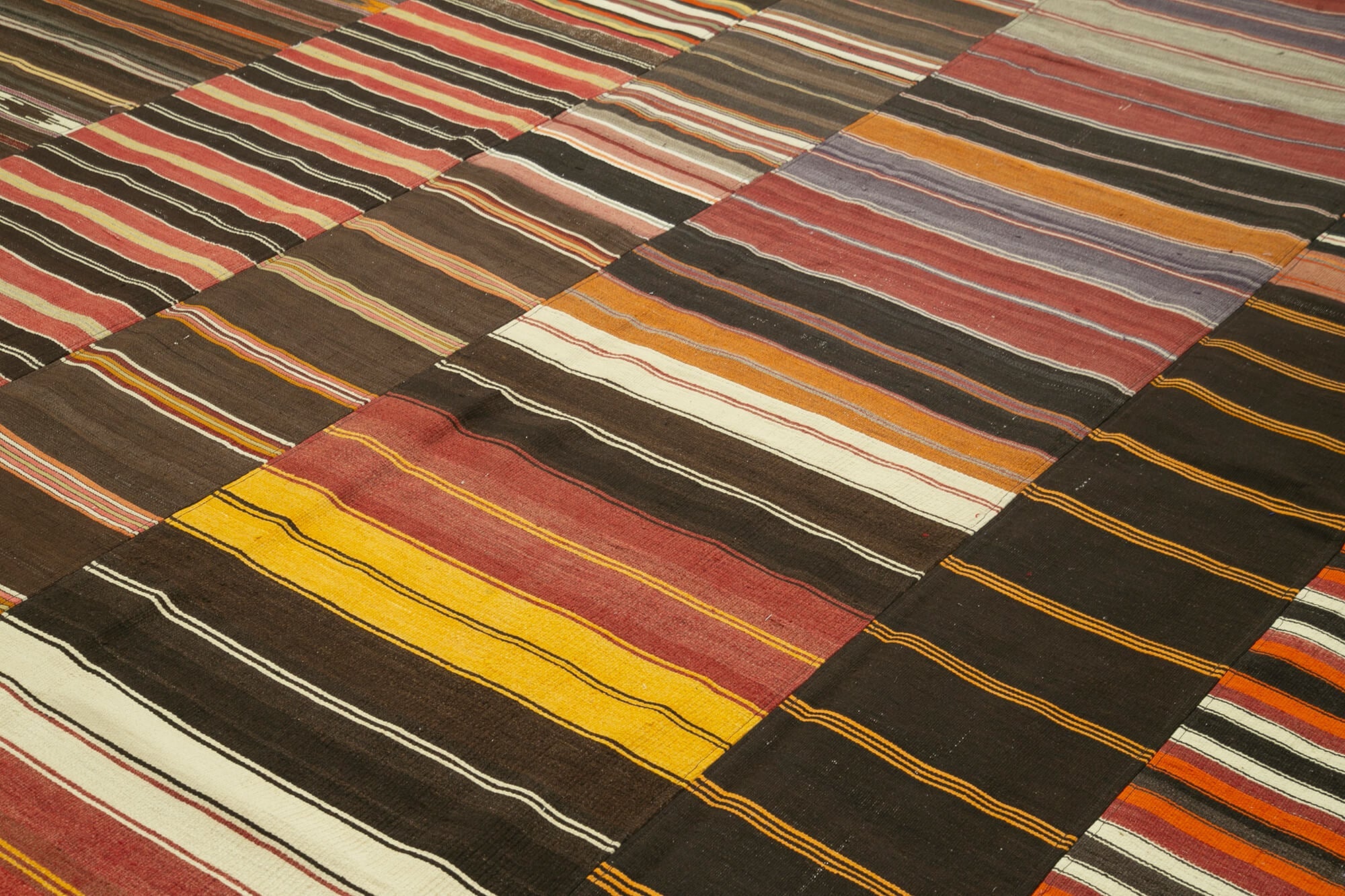 Handmade Patchwork Rug - Kirk Yama Brown Cotton Wool Vintage Area Rug 10'3''x13'5''