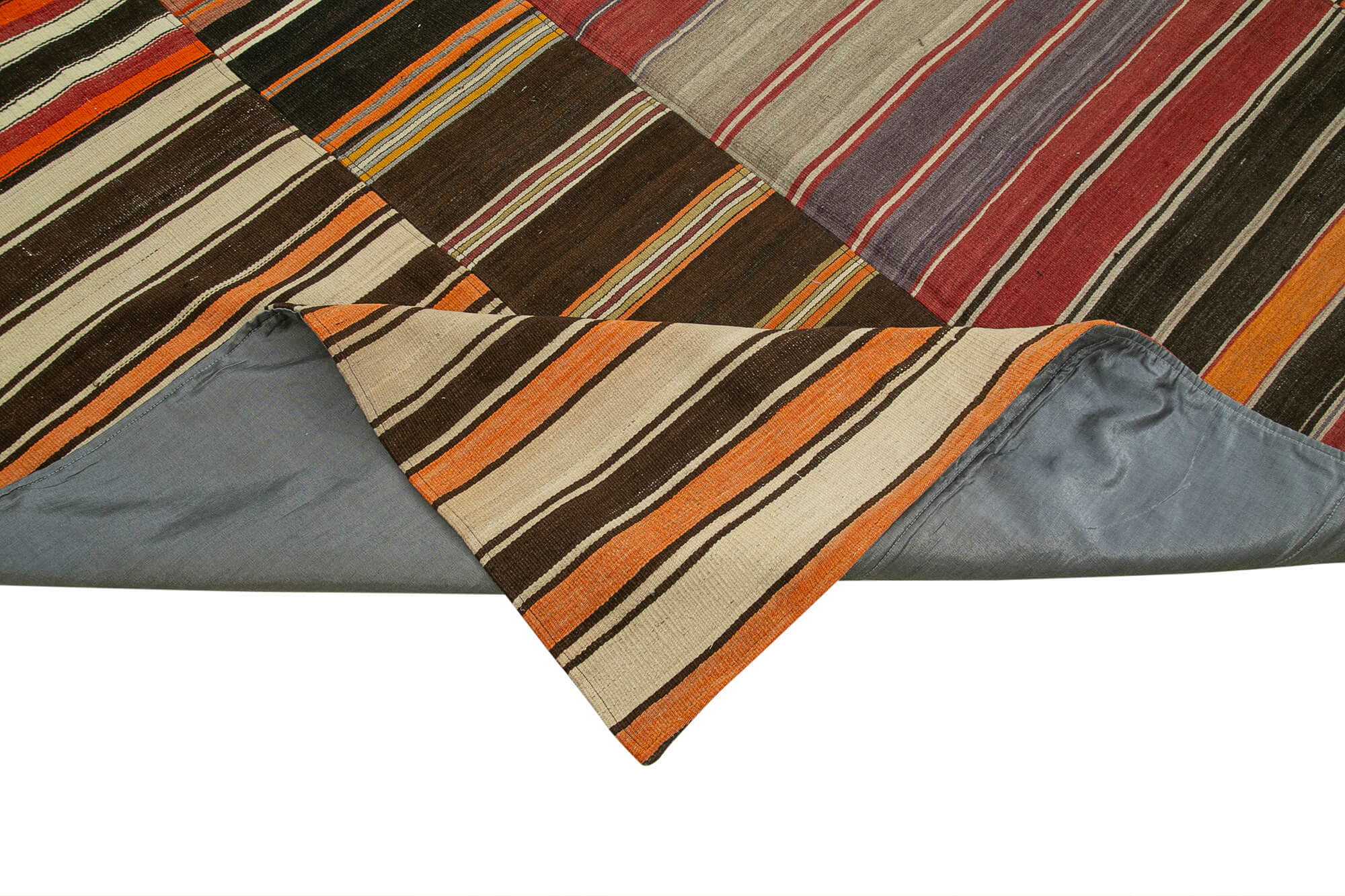 Handmade Patchwork Rug - Kirk Yama Brown Cotton Wool Vintage Area Rug 10'3''x13'5''