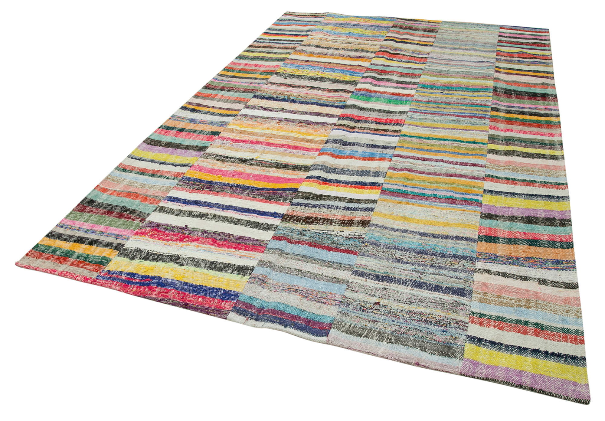 Handmade Patchwork Rug – Grey Area Rug Cotton Wool Vintage Handwoven Carpet 6'7''x10'2''