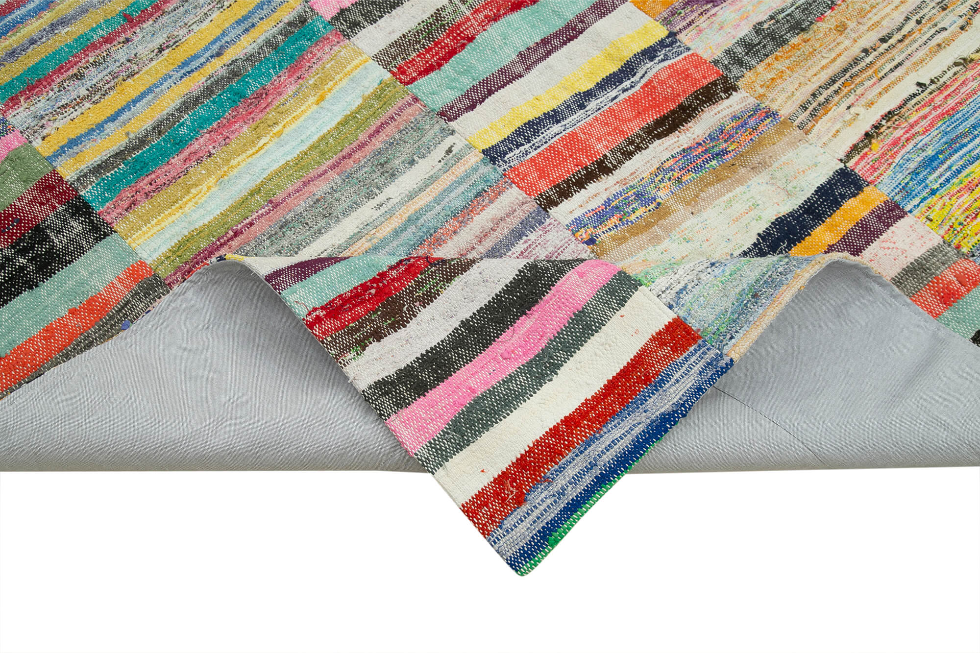 Handmade Patchwork Rug – Grey Area Rug Cotton Wool Vintage Handwoven Carpet 6'7''x10'2''