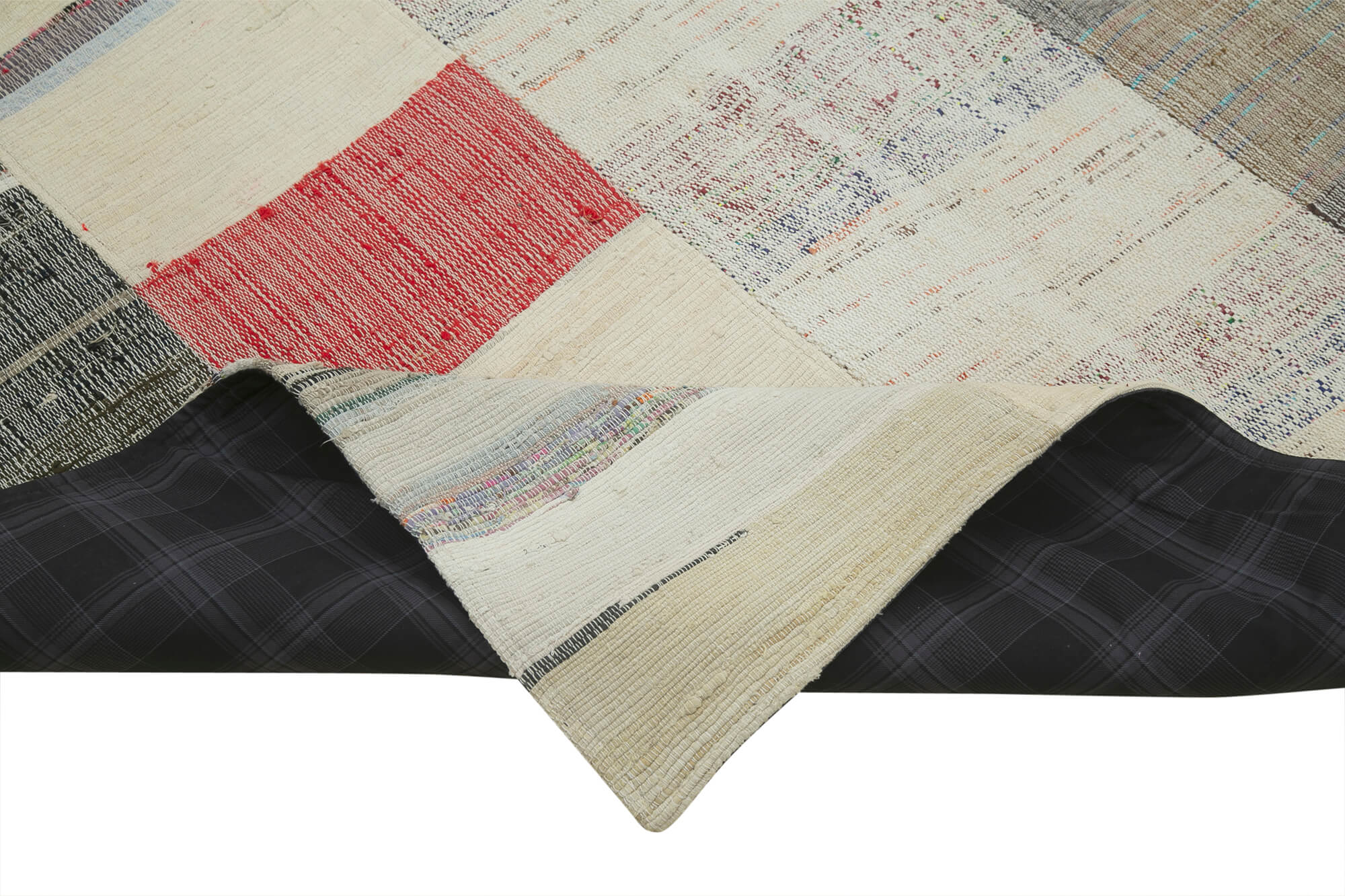 Handmade Area Rug - Turkish Patchwork Cotton Wool Neutral Beige Carpet 5'7''x8'6''