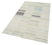 Handmade Wool Area Rug - Beige Patchwork Cotton Wool Rug 4'3''x6'11'' for Living Room