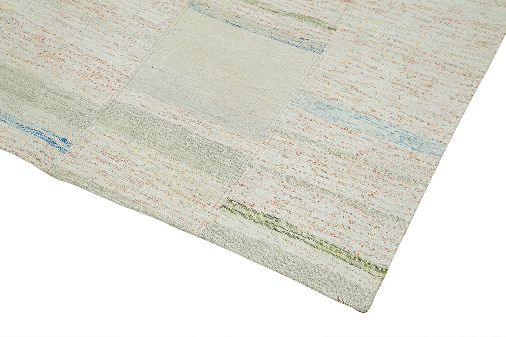 Handmade Wool Area Rug - Beige Patchwork Cotton Wool Rug 4'3''x6'11'' for Living Room