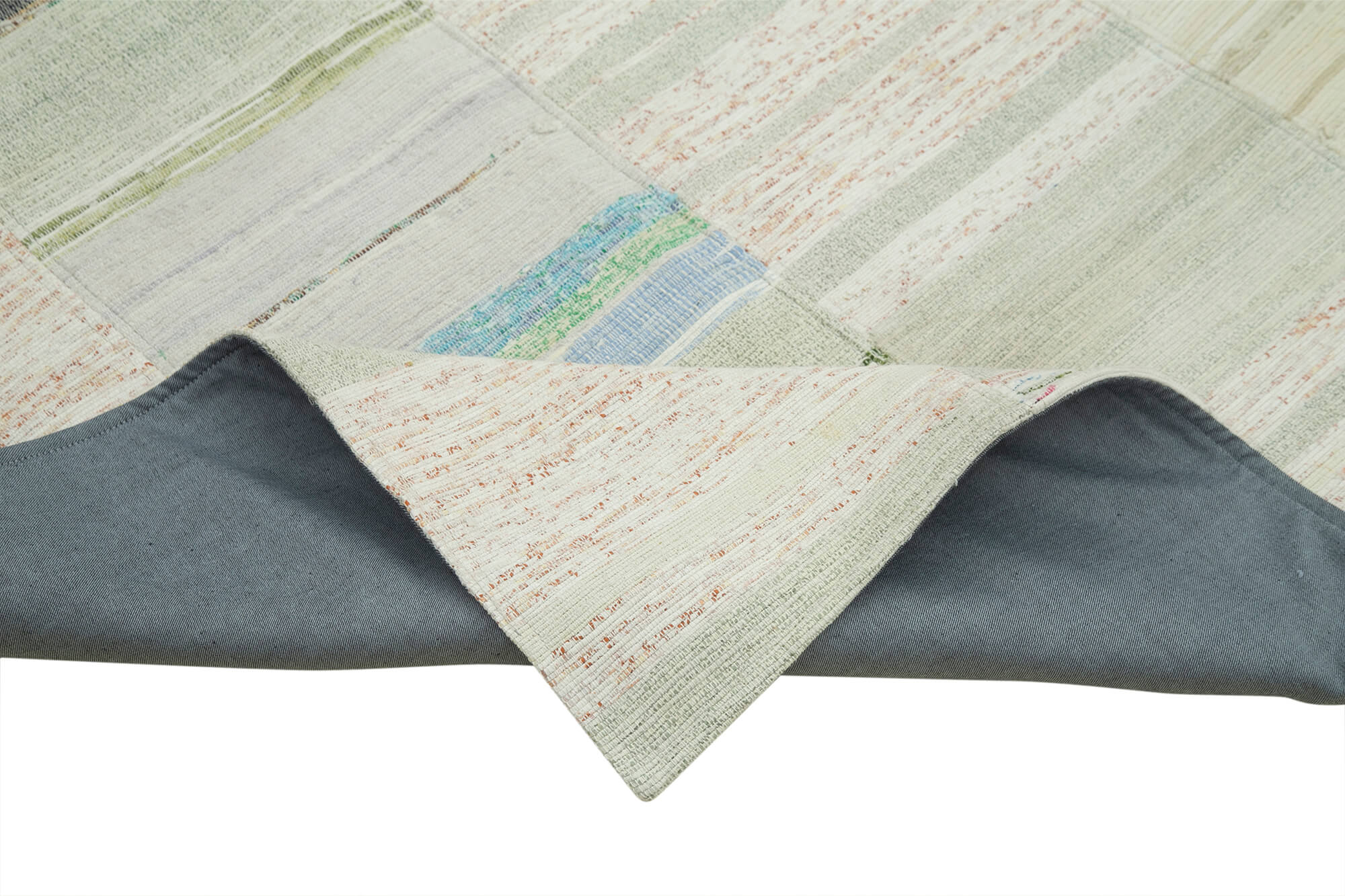 Handmade Wool Area Rug - Beige Patchwork Cotton Wool Rug 4'3''x6'11'' for Living Room