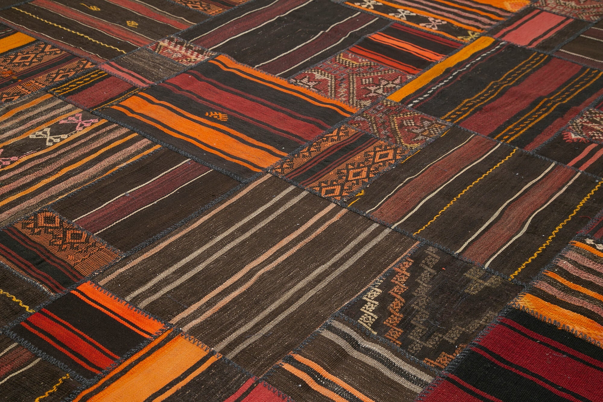 Handmade Kilim Rug - Striped Area Rug with Goat Hair Carpet, Turkish Wool