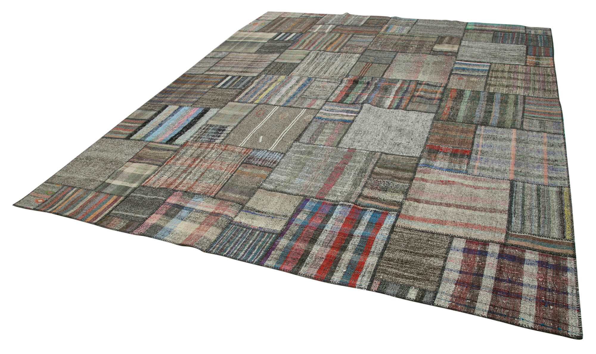 Handmade Patchwork Rug - Kirk Yama Grey Cotton Wool Area Rug 10'10''x13'5''