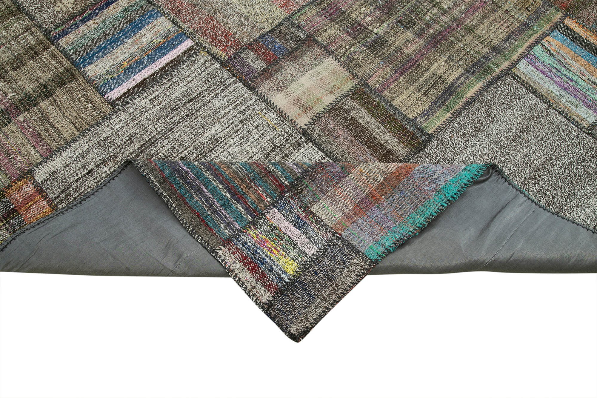Handmade Patchwork Rug - Kirk Yama Grey Cotton Wool Area Rug 10'10''x13'5''