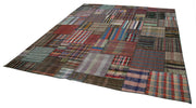Handmade Area Rug – Brown Patchwork Cotton Wool Vintage Turkish Carpet 10'10''x13'3''