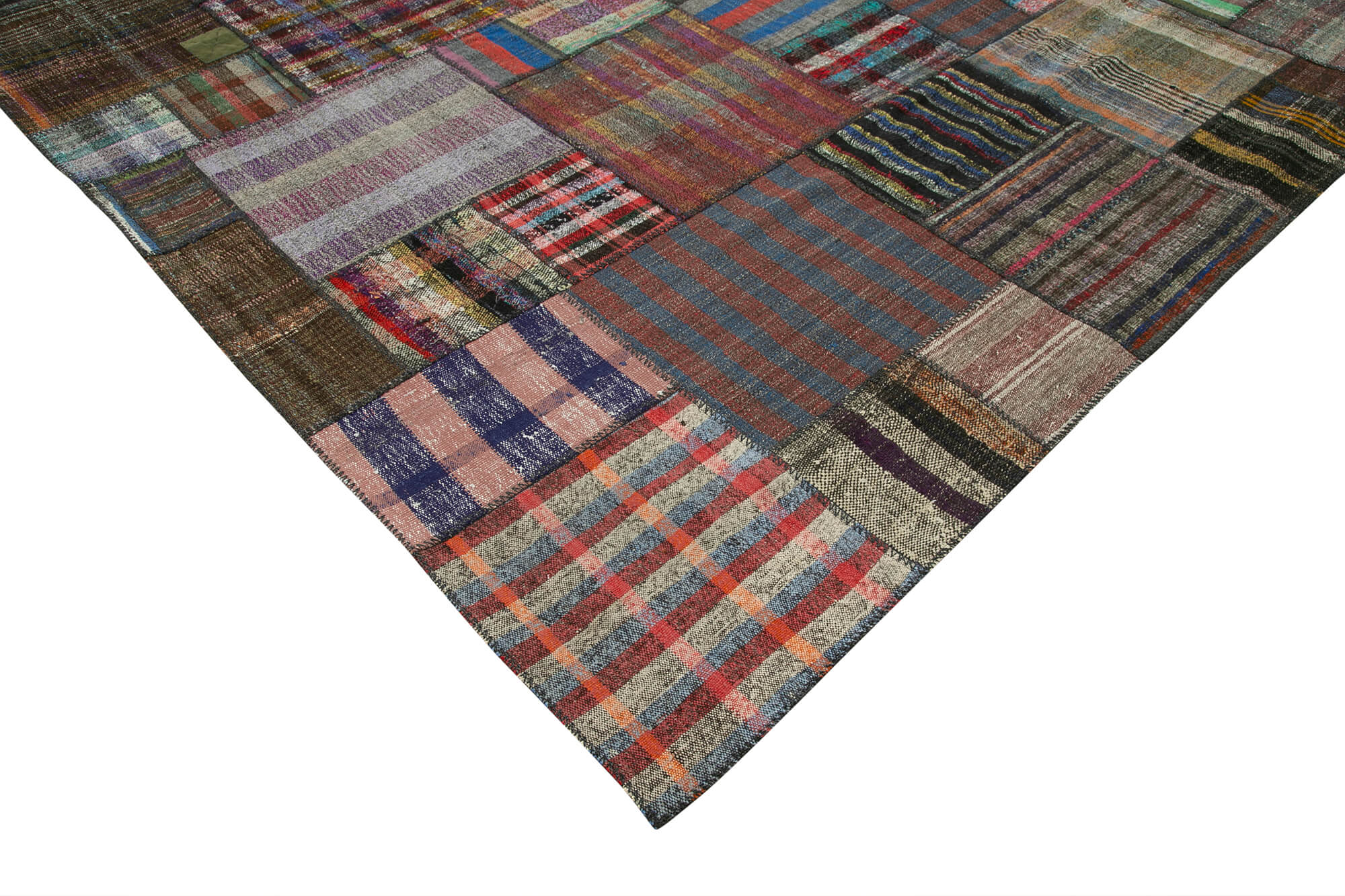 Handmade Area Rug – Brown Patchwork Cotton Wool Vintage Turkish Carpet 10'10''x13'3''