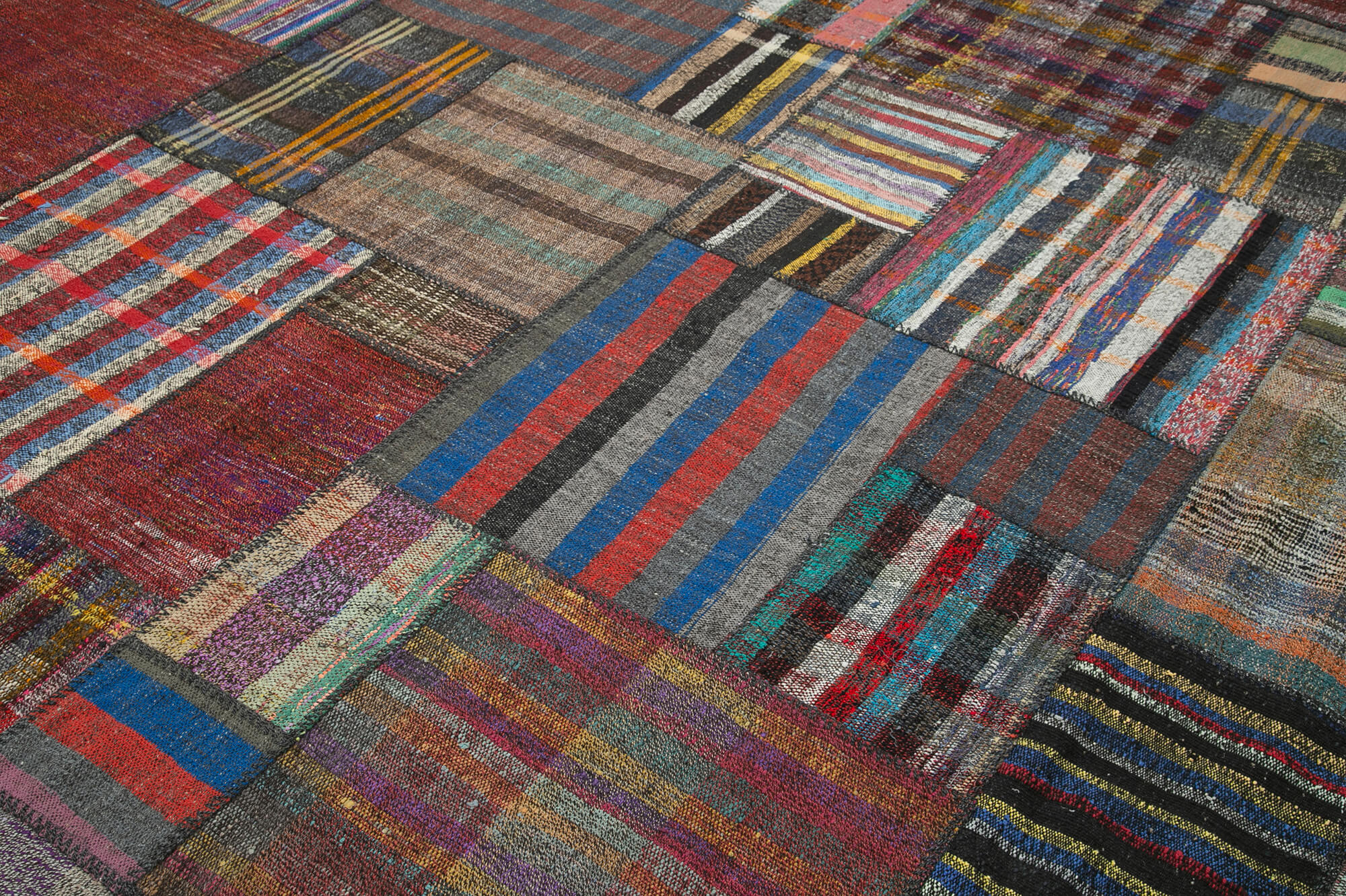 Handmade Area Rug – Brown Patchwork Cotton Wool Vintage Turkish Carpet 10'10''x13'3''