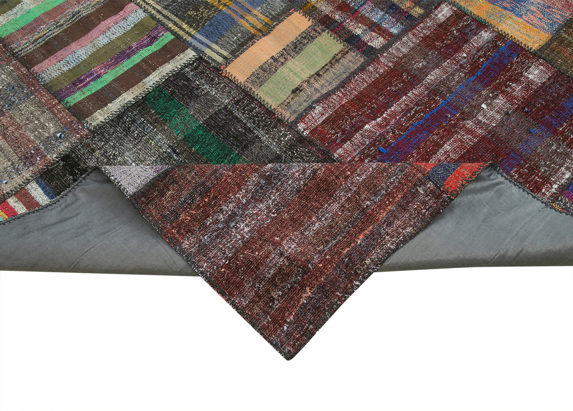Handmade Area Rug – Brown Patchwork Cotton Wool Vintage Turkish Carpet 10'10''x13'3''