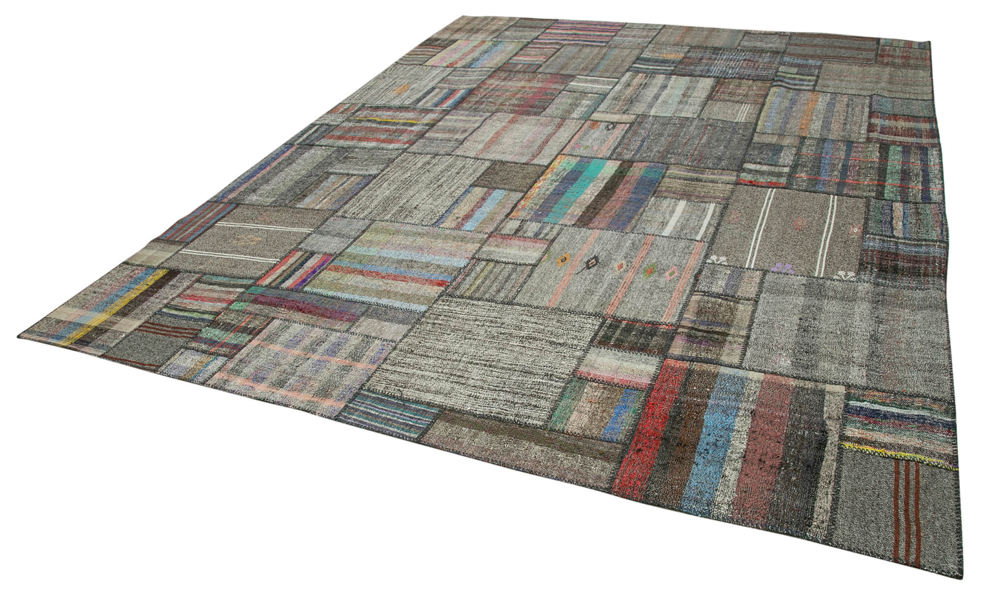 Kirk Yama Grey Patchwork Cotton Wool Handmade Area Rug 10'8'' x 13'5''