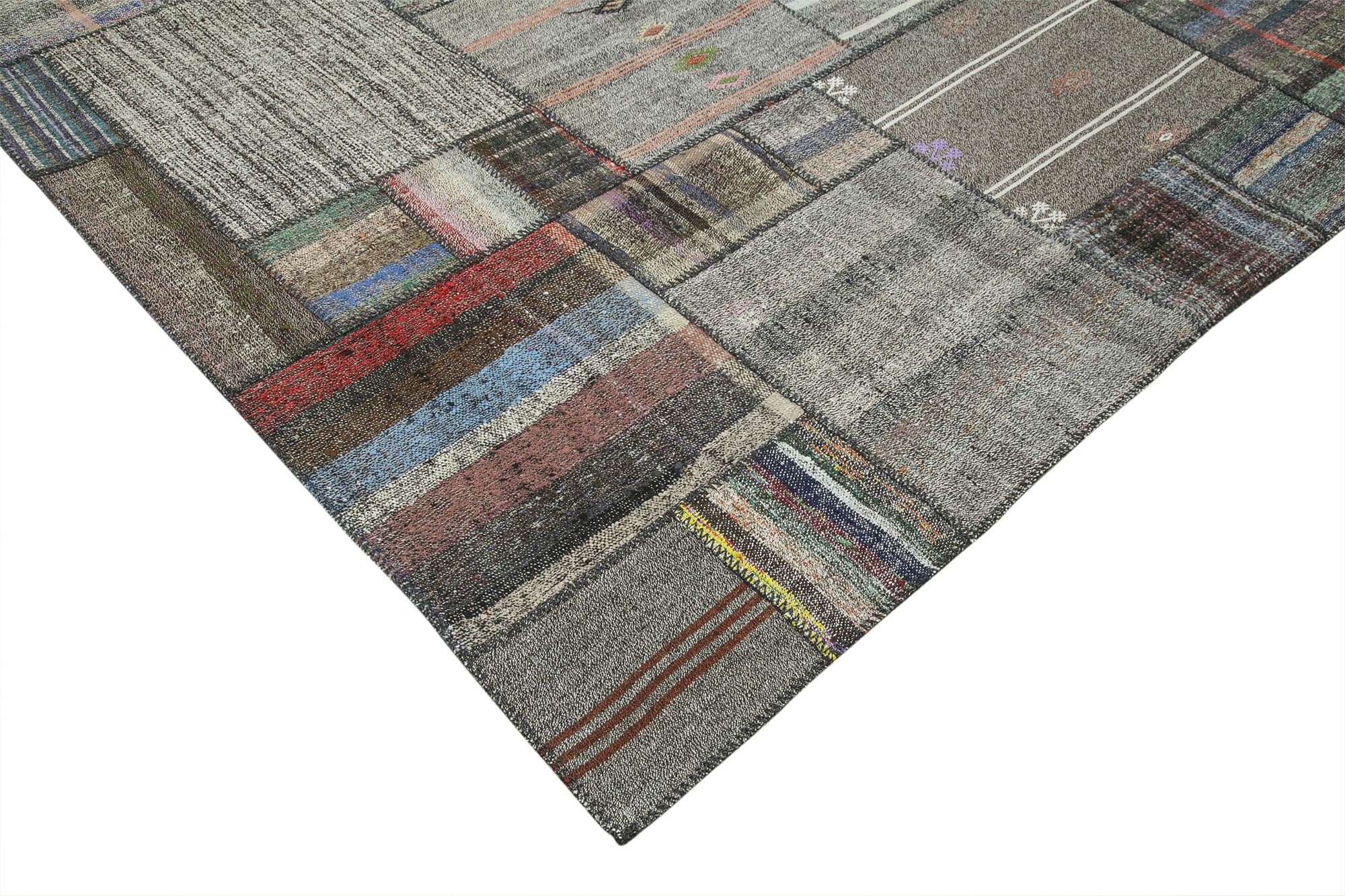 Kirk Yama Grey Patchwork Cotton Wool Handmade Area Rug 10'8'' x 13'5''