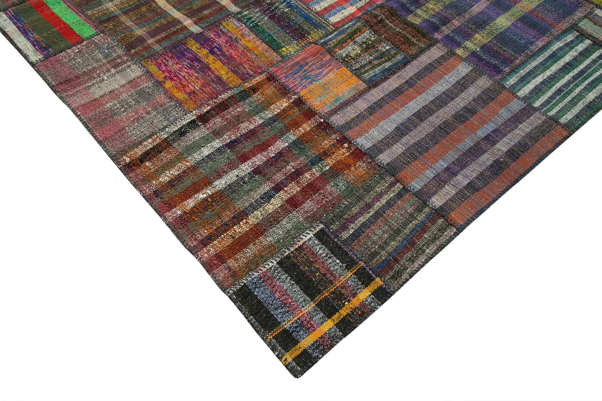 Handmade Wool Area Rug - Kirk Yama Grey Patchwork Cotton Wool Rug 10'9''x13'5''