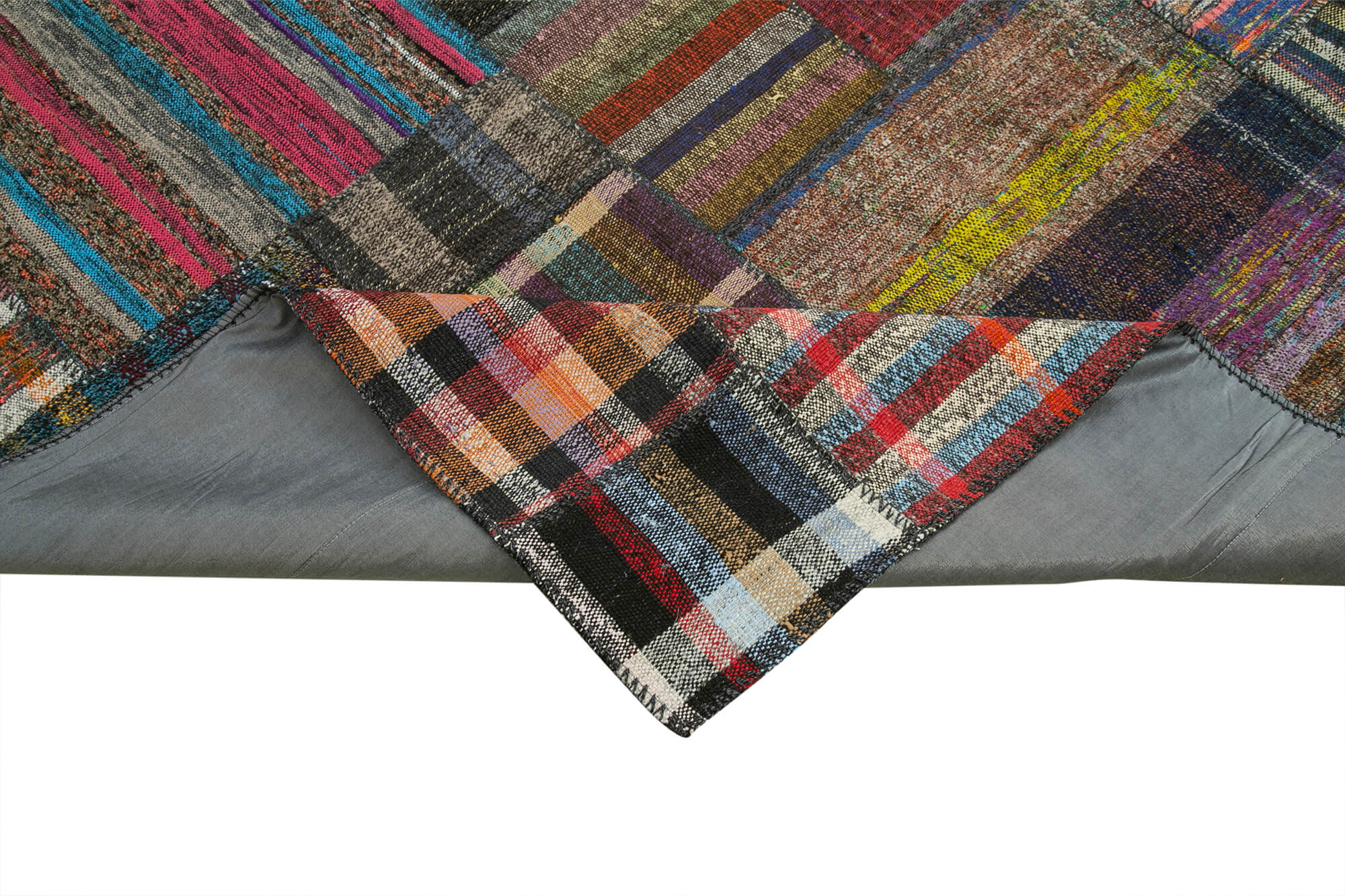 Handmade Wool Area Rug - Kirk Yama Grey Patchwork Cotton Wool Rug 10'9''x13'5''