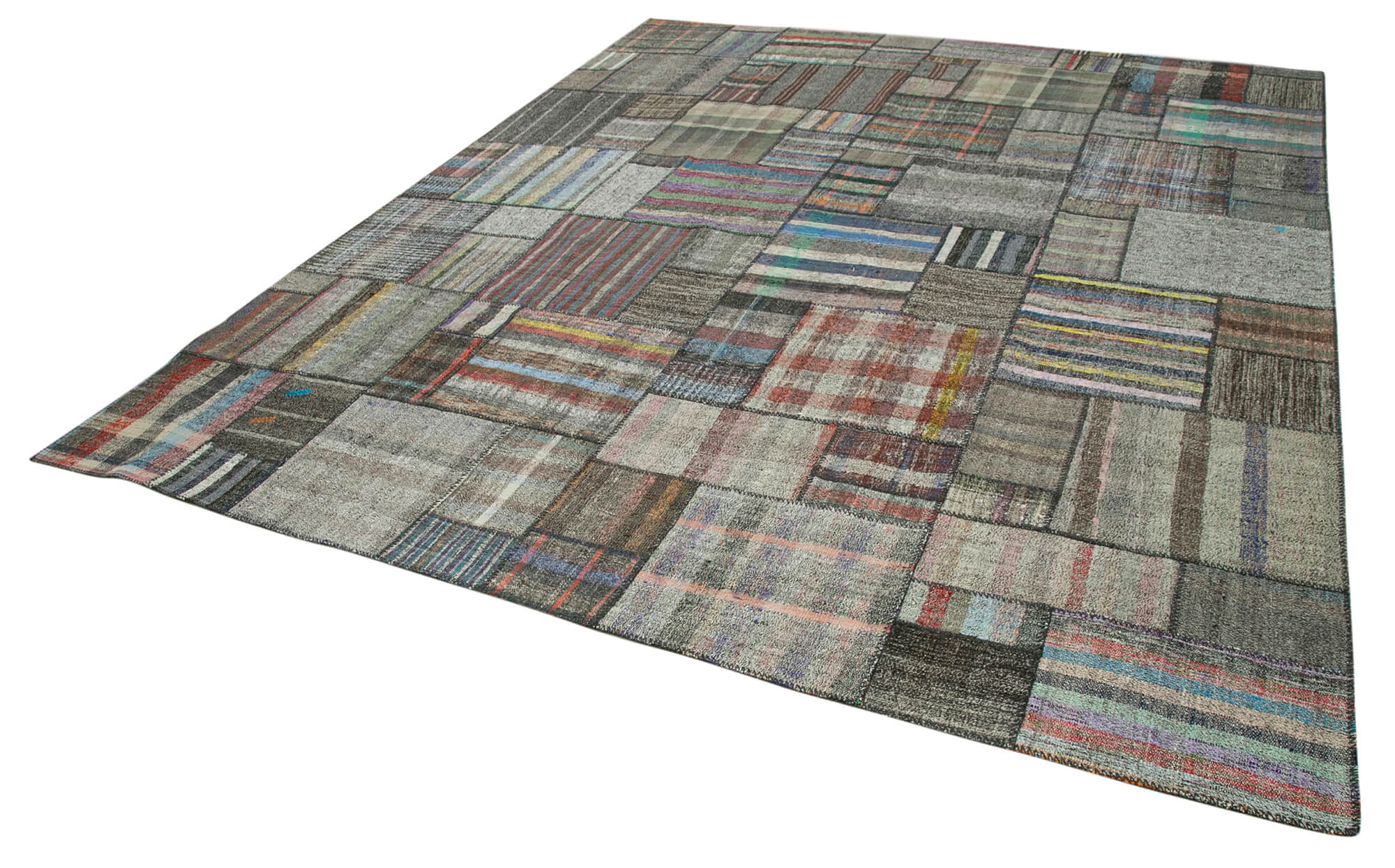 Handmade Patchwork Rug - Kirk Yama Grey Cotton Wool Area Rug 10'10" x 13'6"