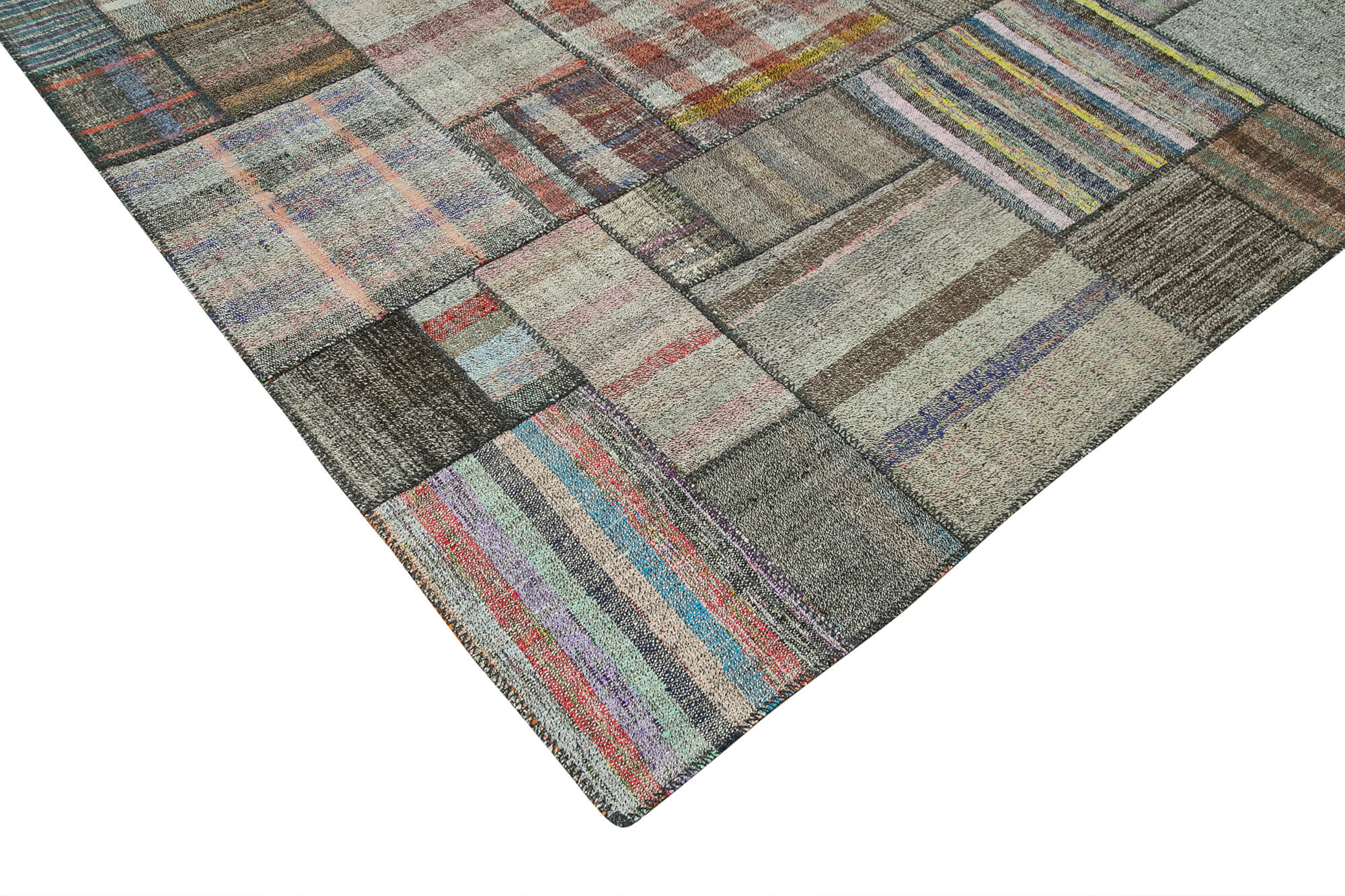 Handmade Patchwork Rug - Kirk Yama Grey Cotton Wool Area Rug 10'10" x 13'6"