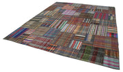 Handmade Area Rug - Brown Patchwork Cotton Wool Turkish Wool Carpet 10'9'' x 13'3''