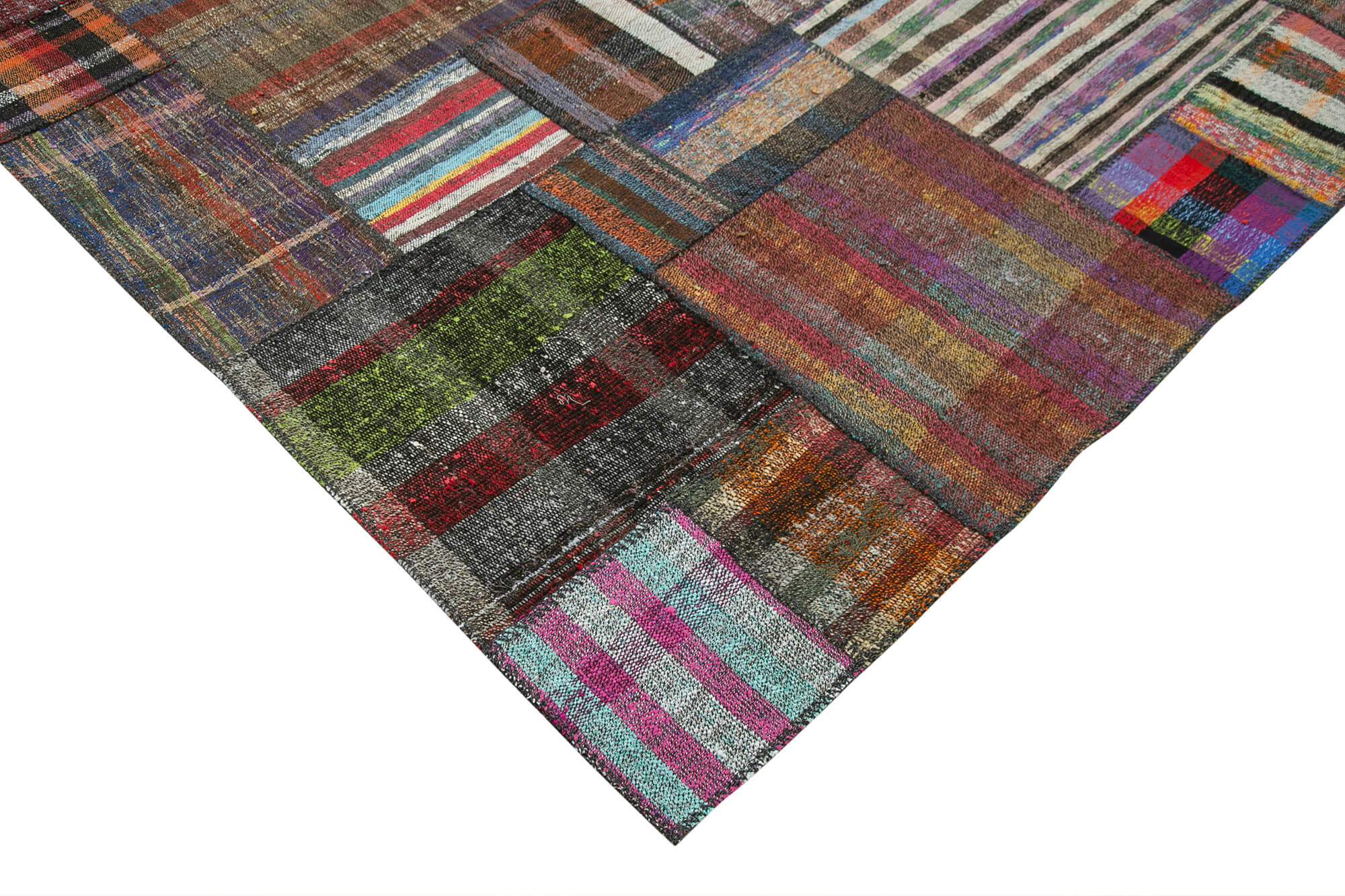 Handmade Area Rug - Brown Patchwork Cotton Wool Turkish Wool Carpet 10'9'' x 13'3''