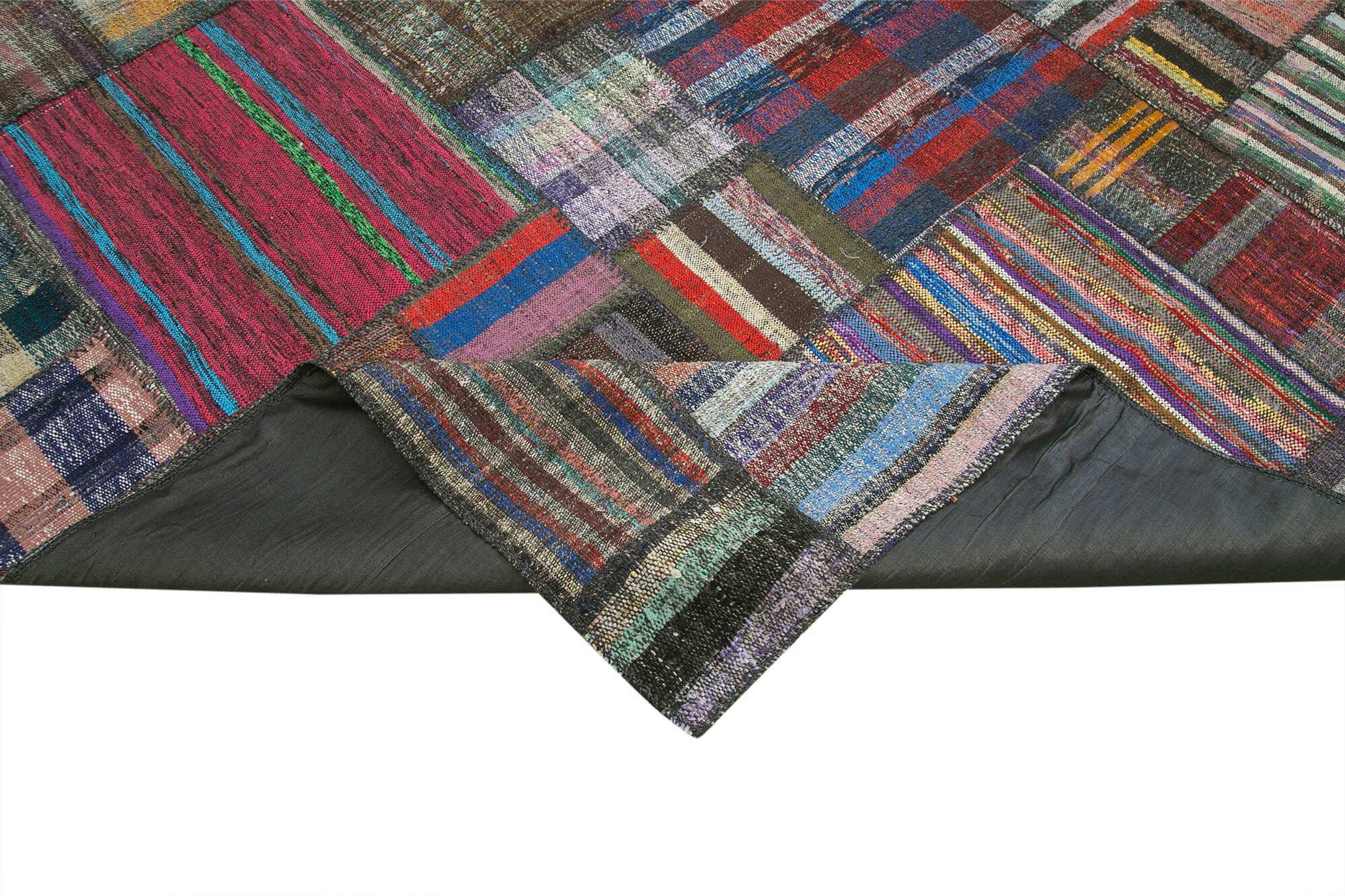 Handmade Area Rug - Brown Patchwork Cotton Wool Turkish Wool Carpet 10'9'' x 13'3''