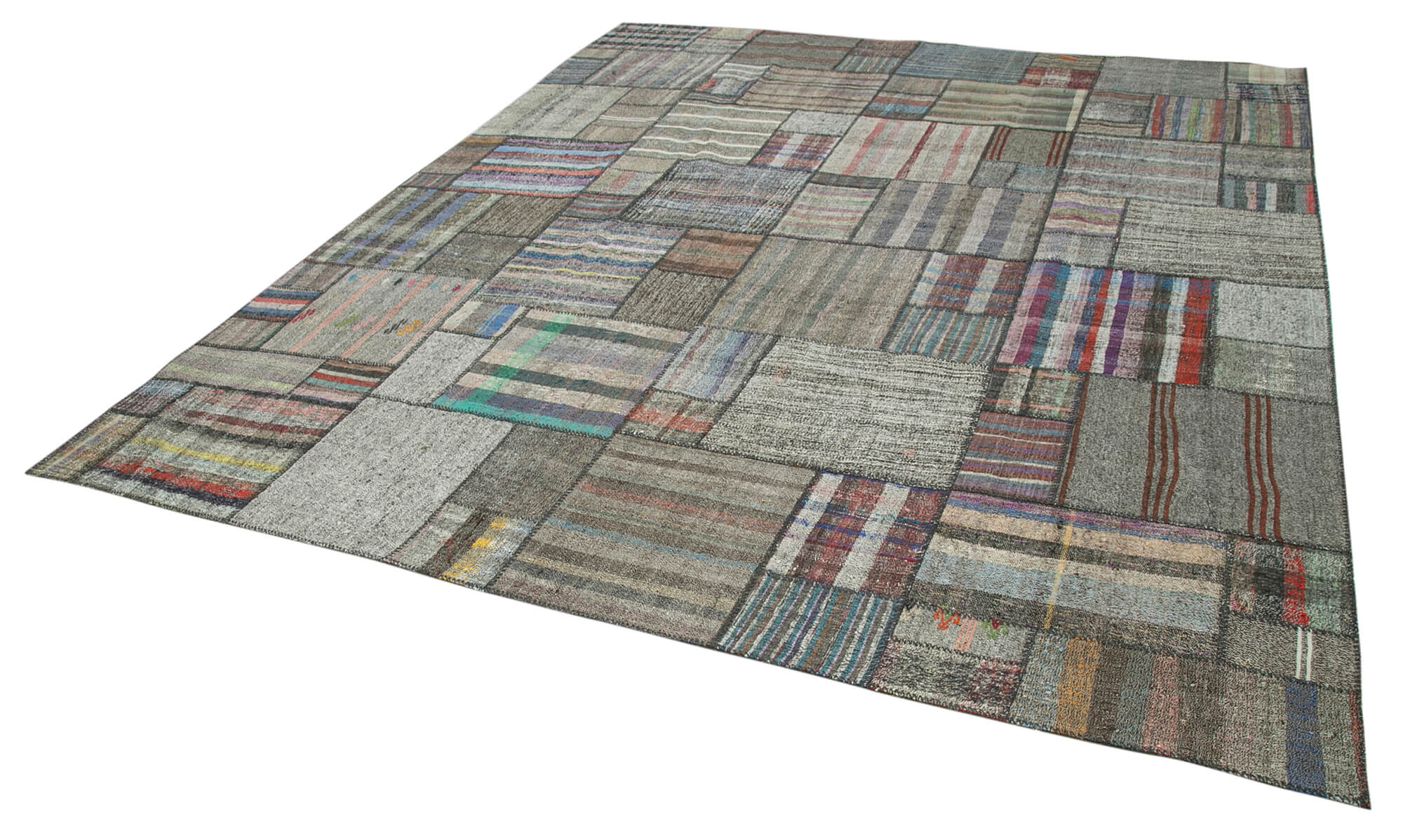 Handmade Area Rug - Grey Patchwork Cotton Wool Rug for Large Living Room