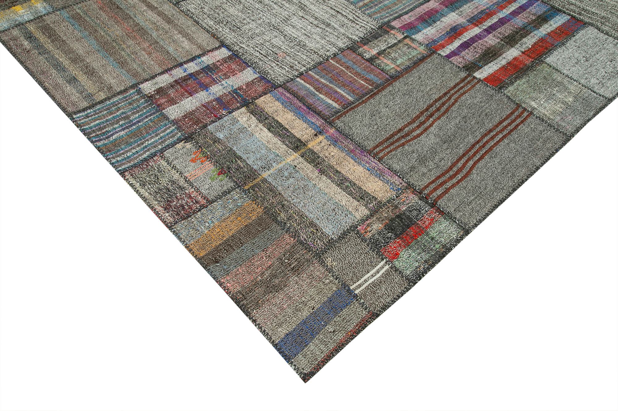 Handmade Area Rug - Grey Patchwork Cotton Wool Rug for Large Living Room