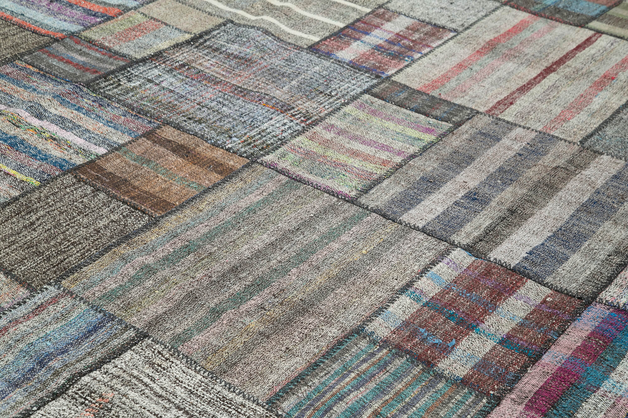 Handmade Area Rug - Grey Patchwork Cotton Wool Rug for Large Living Room