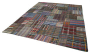 Handmade Patchwork Rug - Large Brown Cotton Wool Blend Area Rug 10'9''x13'5''