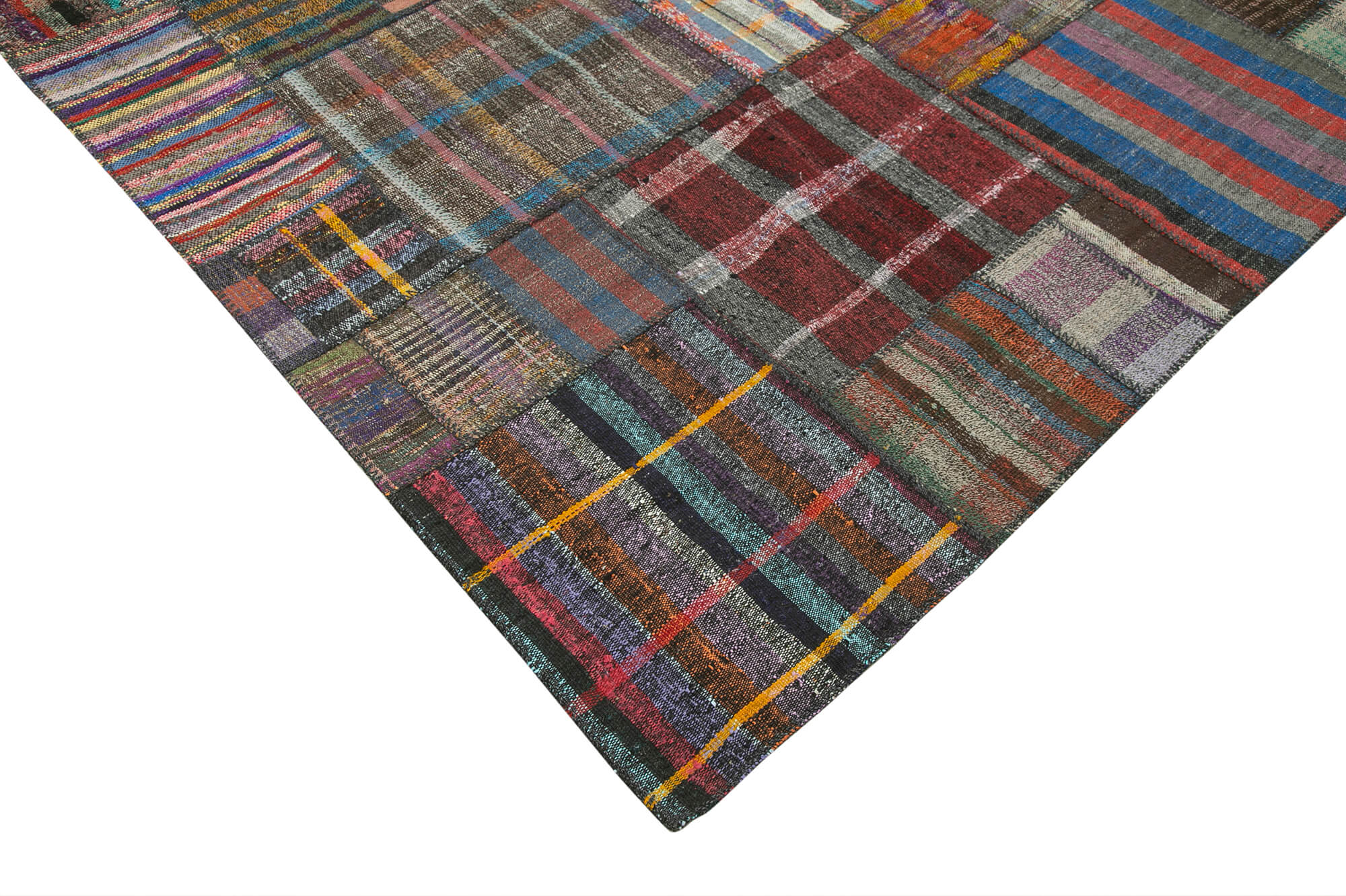 Handmade Patchwork Rug - Large Brown Cotton Wool Blend Area Rug 10'9''x13'5''