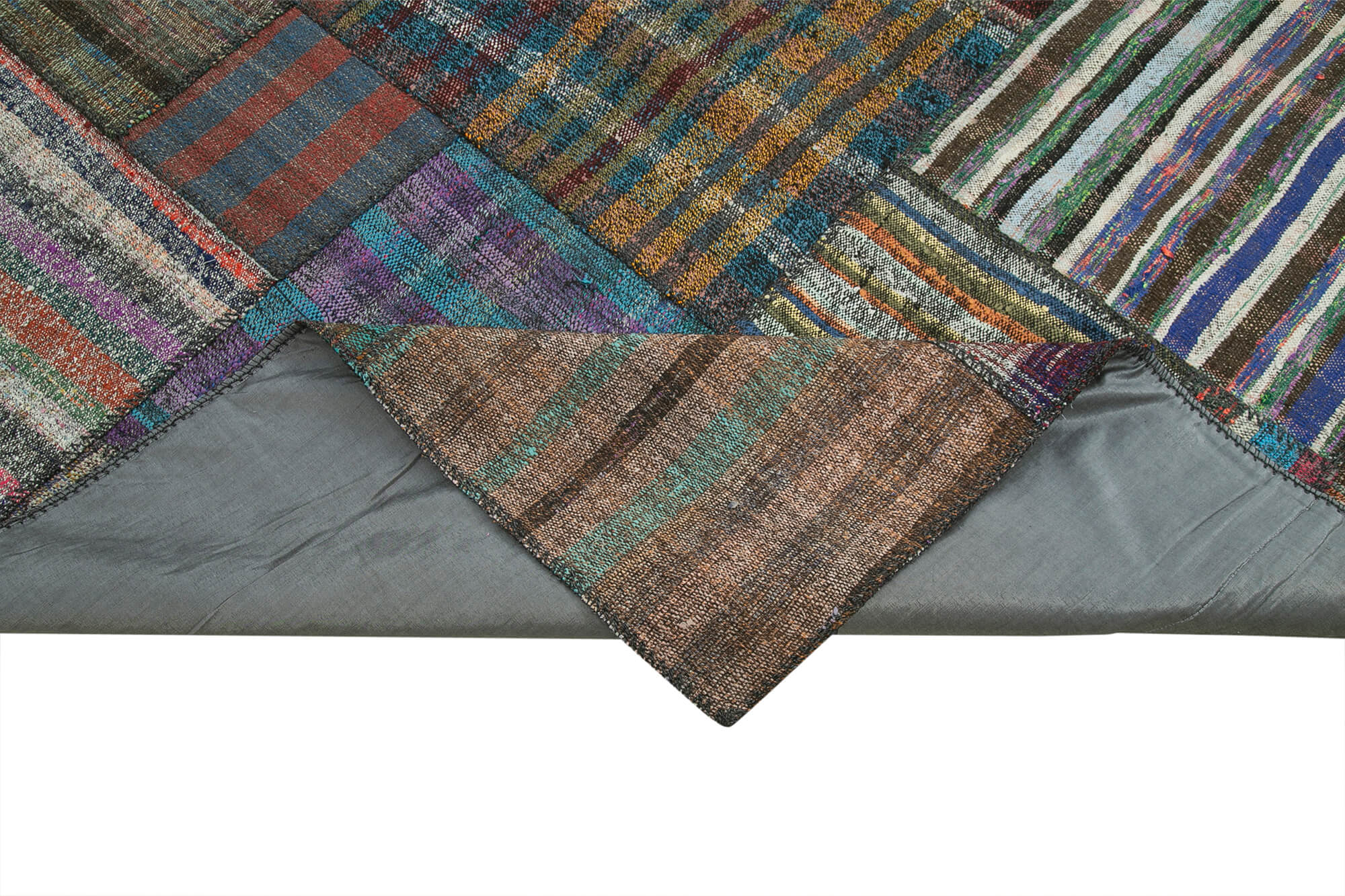 Handmade Patchwork Rug - Large Brown Cotton Wool Blend Area Rug 10'9''x13'5''