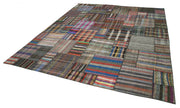 Handmade Area Rug - Grey Patchwork Design Cotton Wool Carpet 10'10''x13'6''
