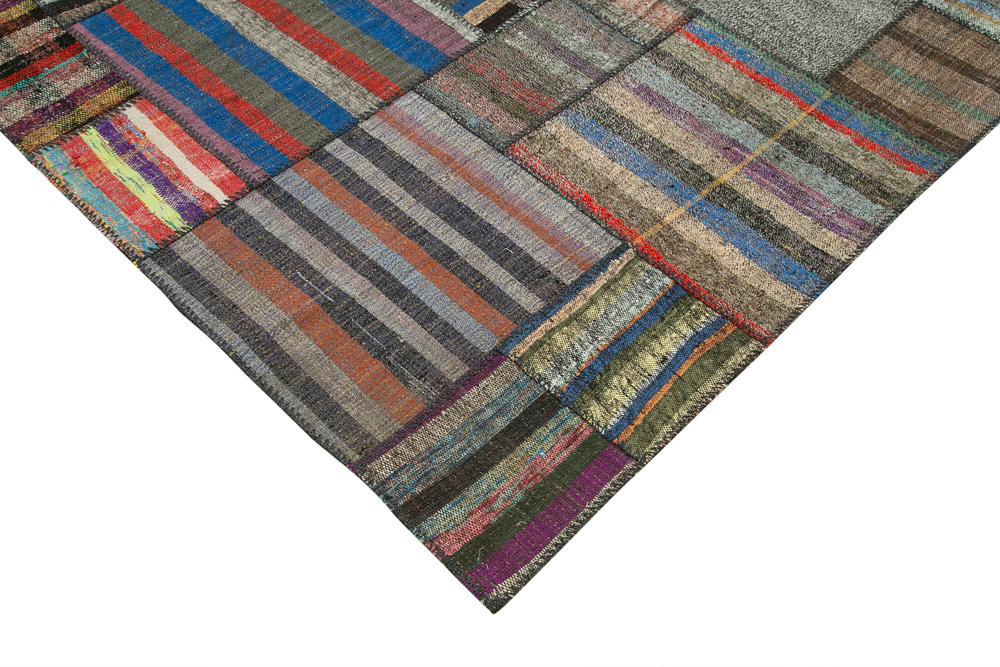 Handmade Area Rug - Grey Patchwork Design Cotton Wool Carpet 10'10''x13'6''