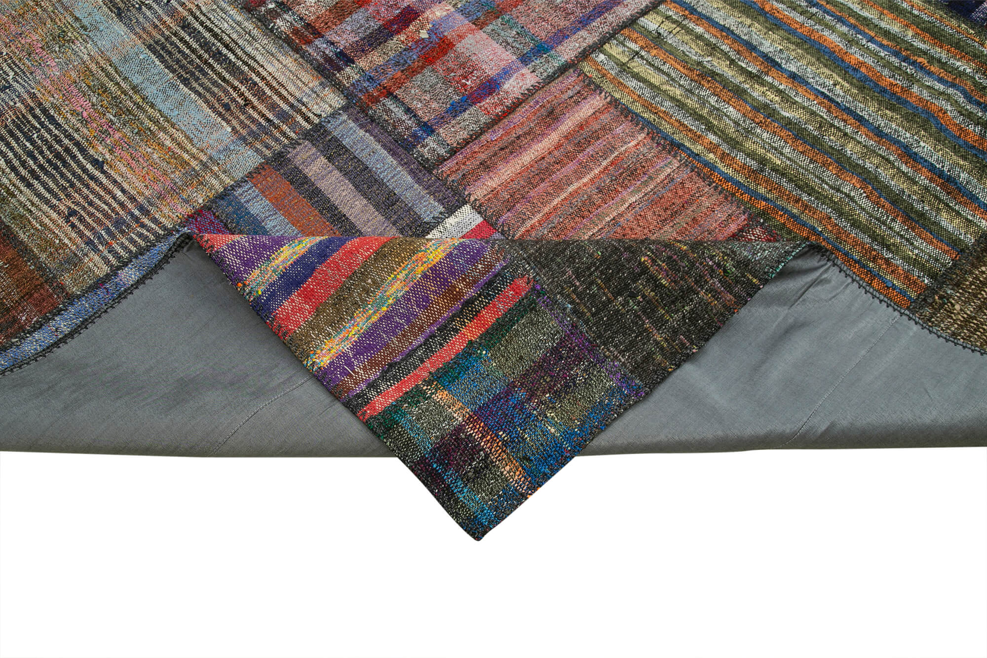 Handmade Area Rug - Grey Patchwork Design Cotton Wool Carpet 10'10''x13'6''