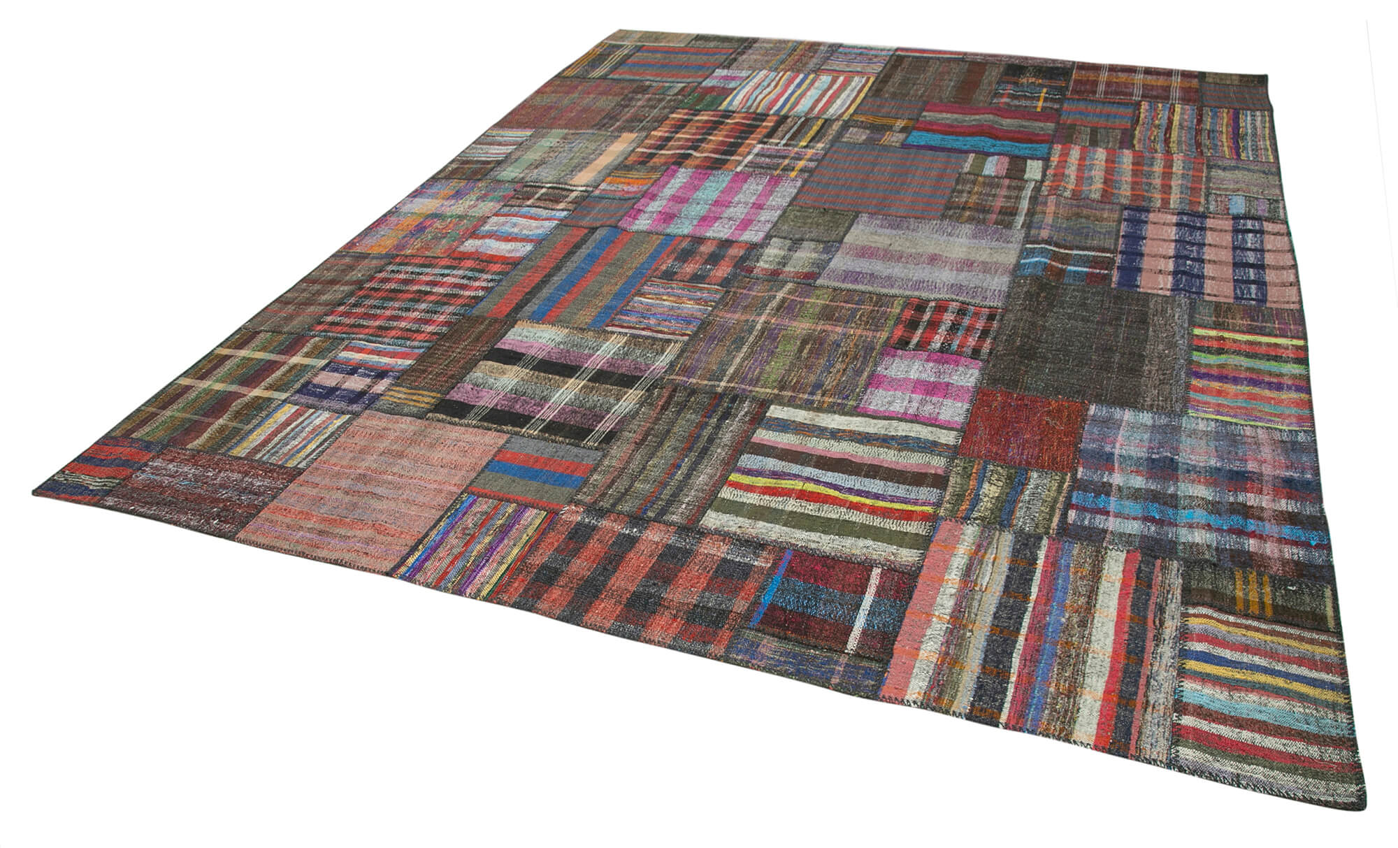 Handmade Area Rug - Kirk Yama Grey Patchwork Cotton Wool Carpet 10'10''x13'5''