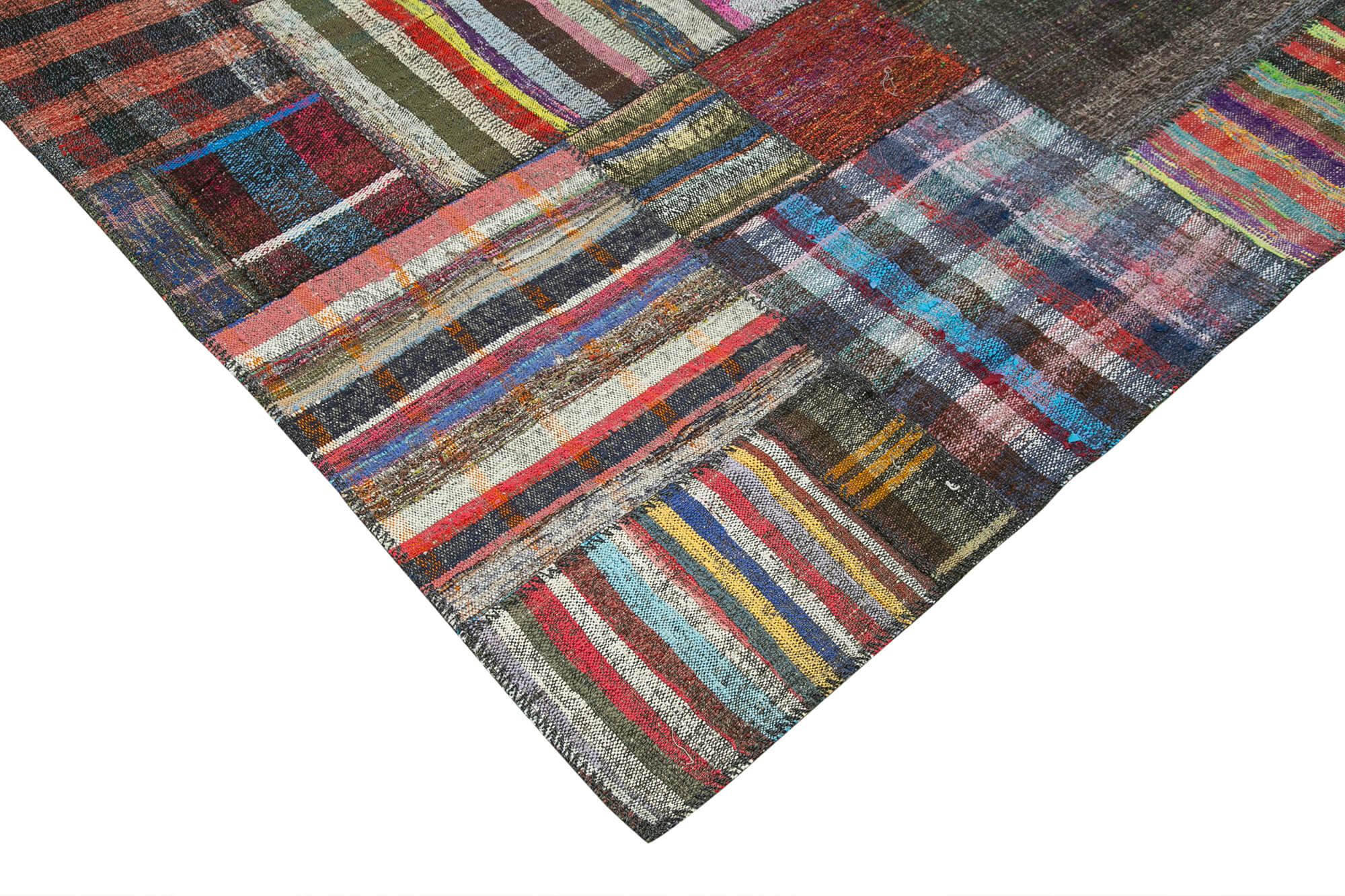 Handmade Area Rug - Kirk Yama Grey Patchwork Cotton Wool Carpet 10'10''x13'5''