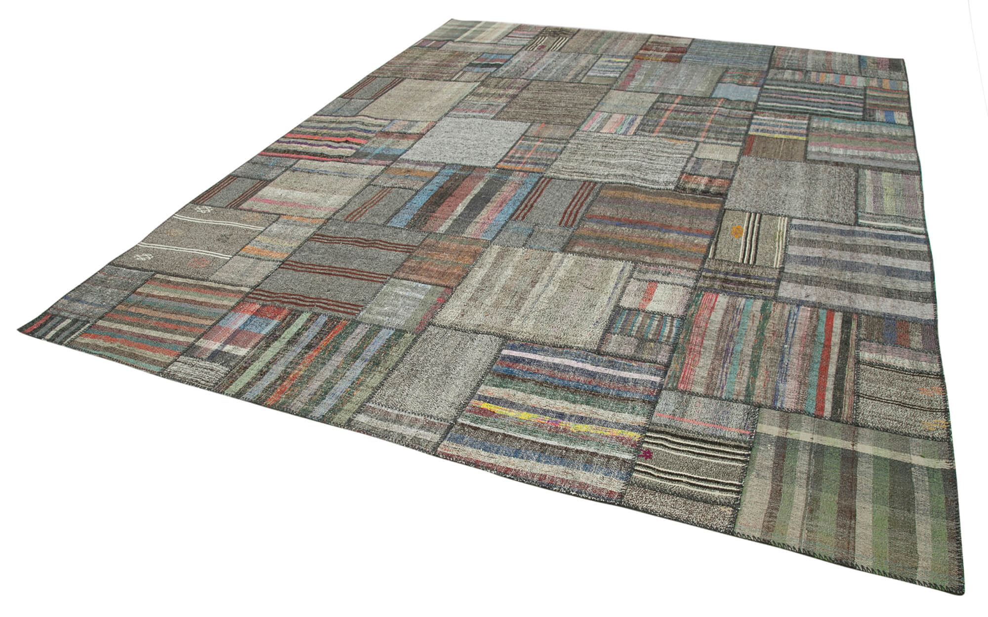 Handmade Patchwork Rug - Kirk Yama Grey Cotton Wool Area Rug 10'11''x13'6''
