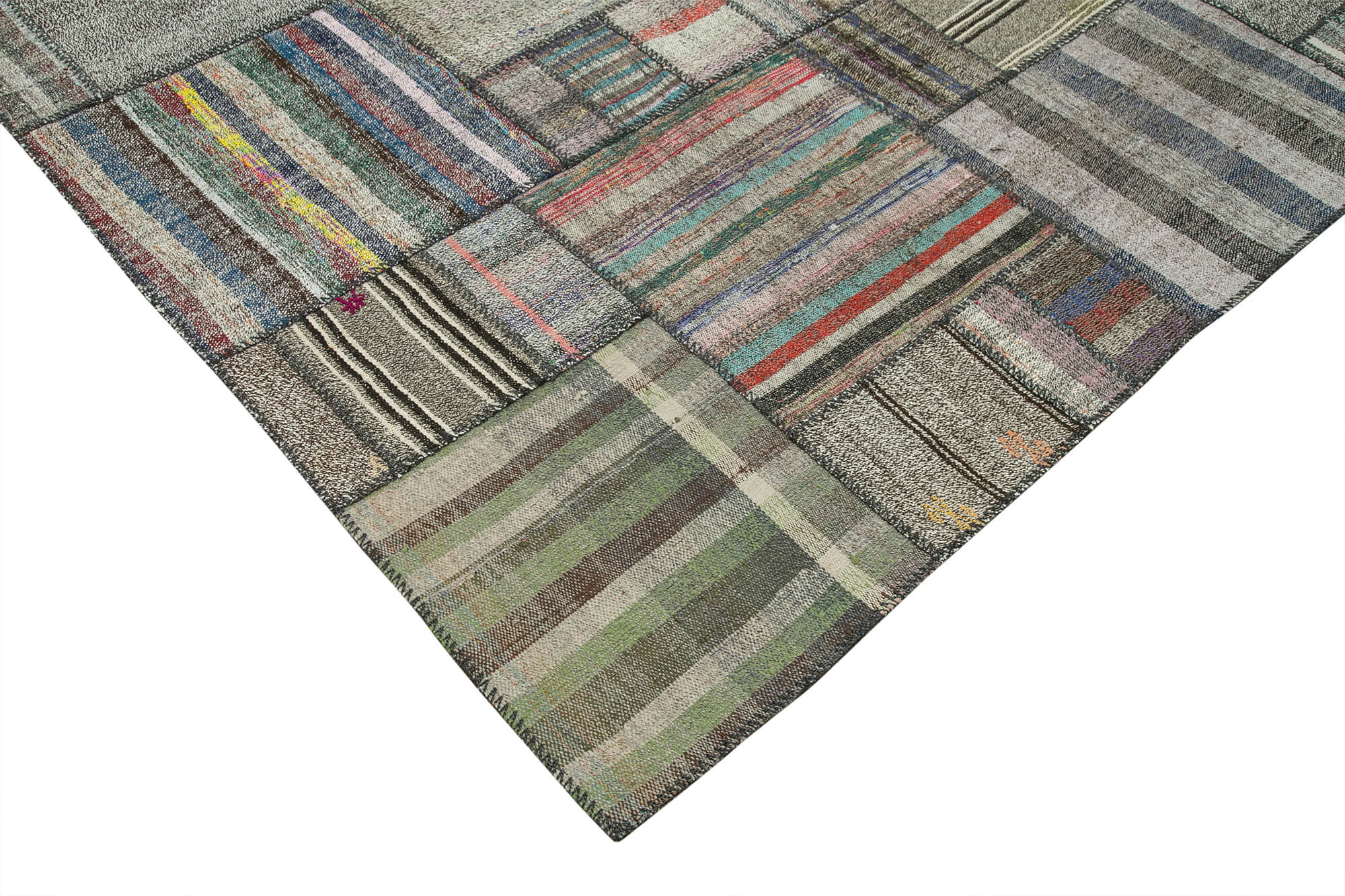 Handmade Patchwork Rug - Kirk Yama Grey Cotton Wool Area Rug 10'11''x13'6''