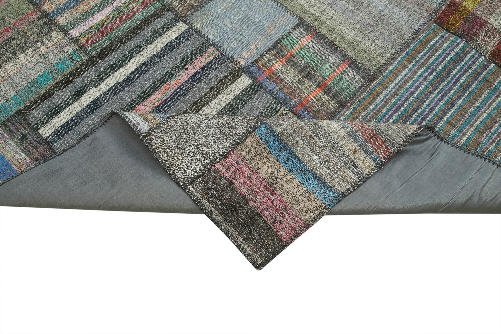 Handmade Patchwork Rug - Kirk Yama Grey Cotton Wool Area Rug 10'11''x13'6''