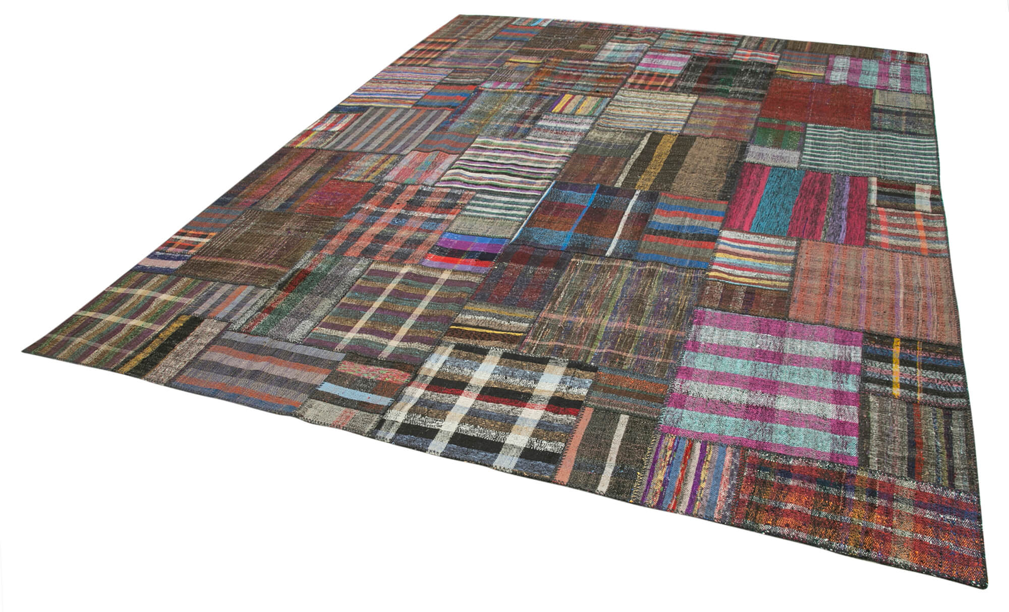 Handmade Area Rug - Grey Patchwork Cotton Wool Carpet 10'10" x 13'5"