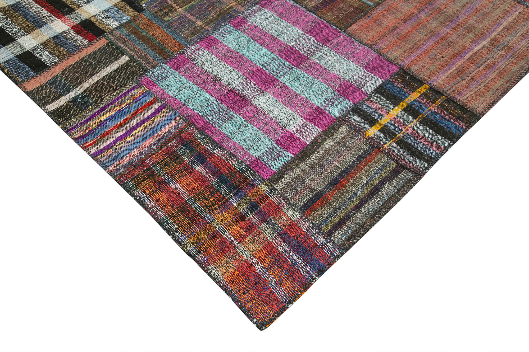 Handmade Area Rug - Grey Patchwork Cotton Wool Carpet 10'10" x 13'5"