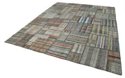 Handmade Wool Area Rug - Kirk Yama Grey Patchwork Carpet 10'9''x13'4'' Durable Cotton