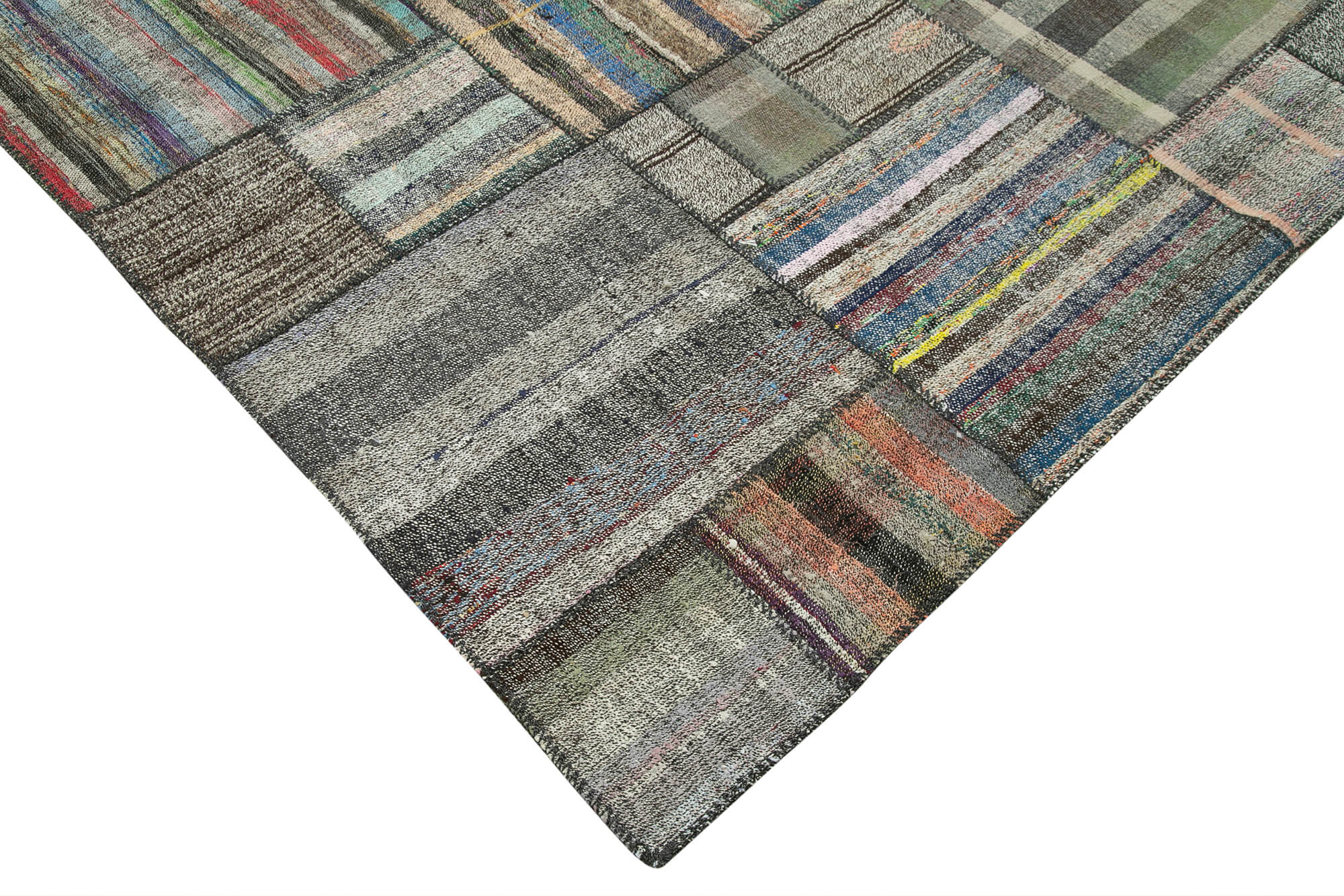 Handmade Wool Area Rug - Kirk Yama Grey Patchwork Carpet 10'9''x13'4'' Durable Cotton