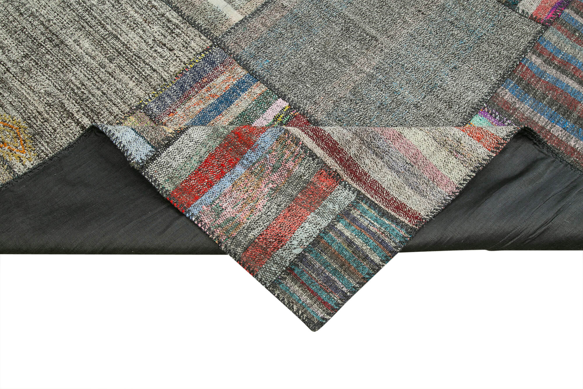 Handmade Wool Area Rug - Kirk Yama Grey Patchwork Carpet 10'9''x13'4'' Durable Cotton
