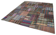 Handmade Patchwork Rug - Kirk Yama Brown Cotton Wool Vintage Area Carpet 10'9"x13'3"