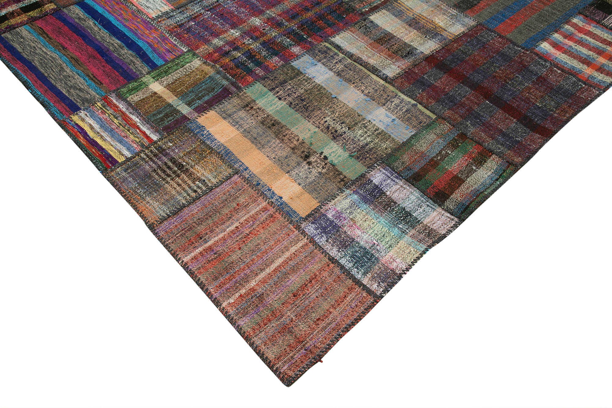 Handmade Patchwork Rug - Kirk Yama Brown Cotton Wool Vintage Area Carpet 10'9"x13'3"