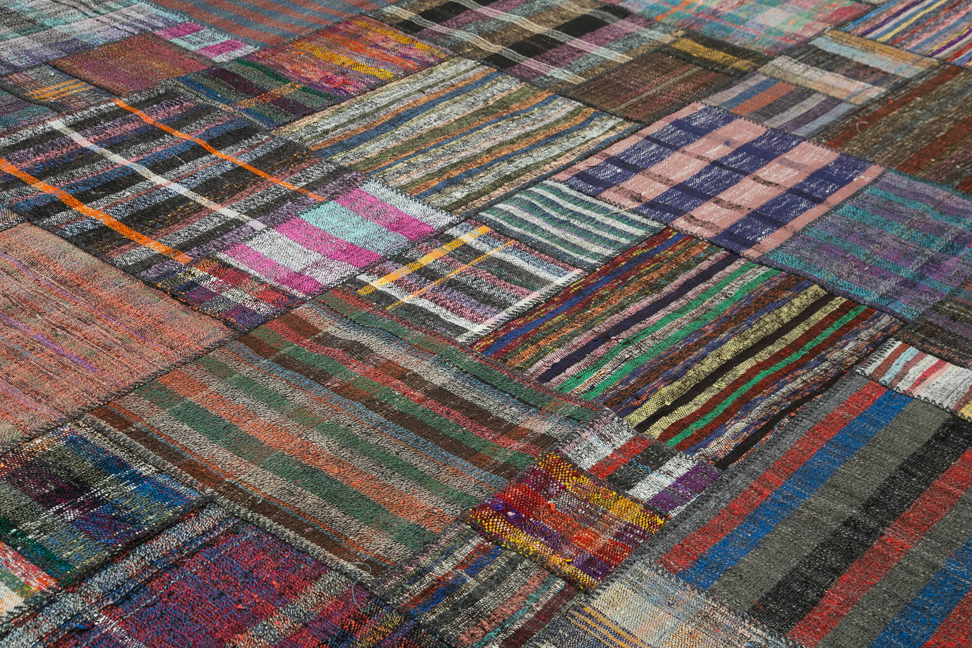 Handmade Patchwork Rug - Kirk Yama Brown Cotton Wool Vintage Area Carpet 10'9"x13'3"