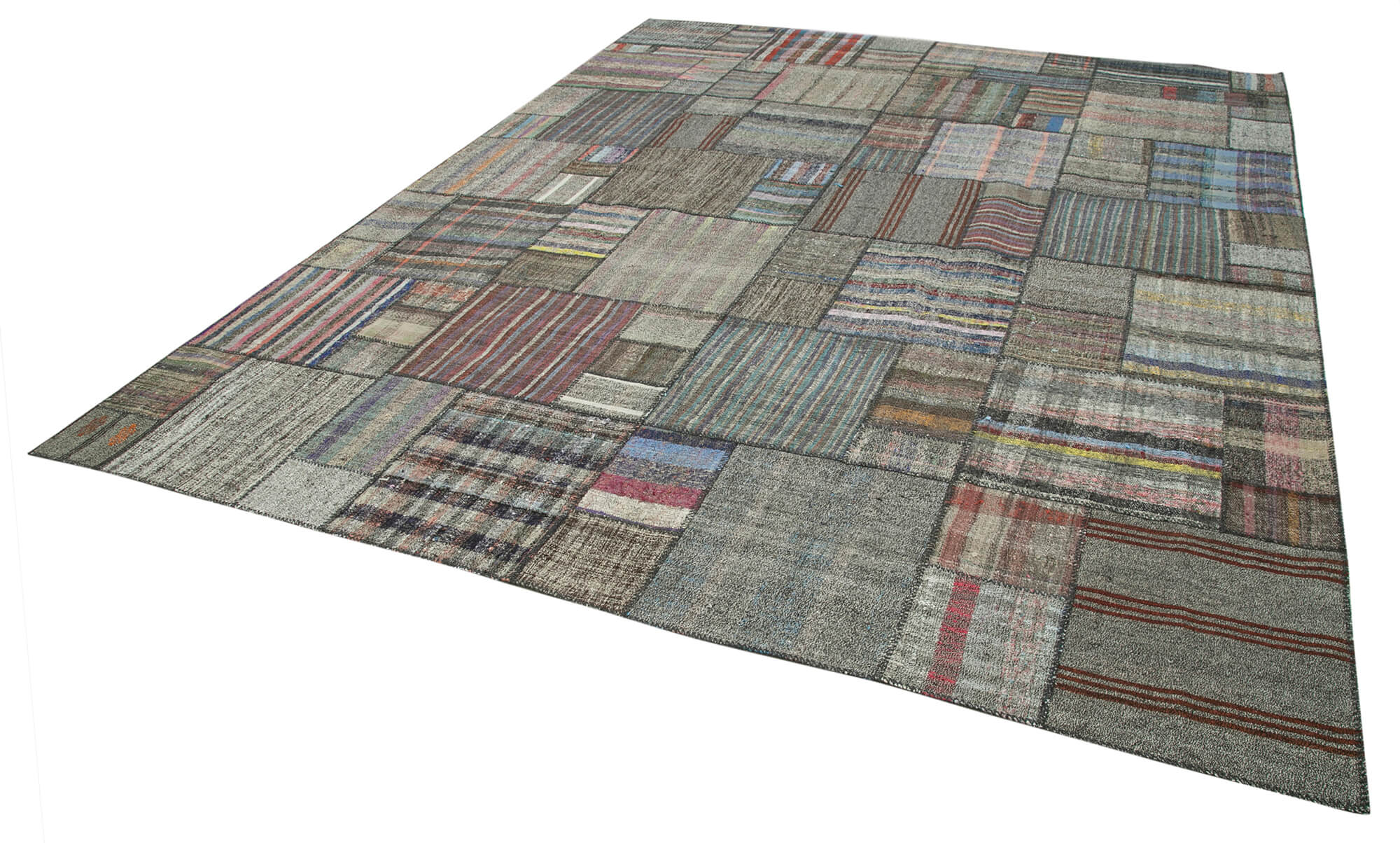 Handmade Patchwork Rug - Kirk Yama Grey Area Rug 10'10''x13'8'' Cotton Wool Carpet