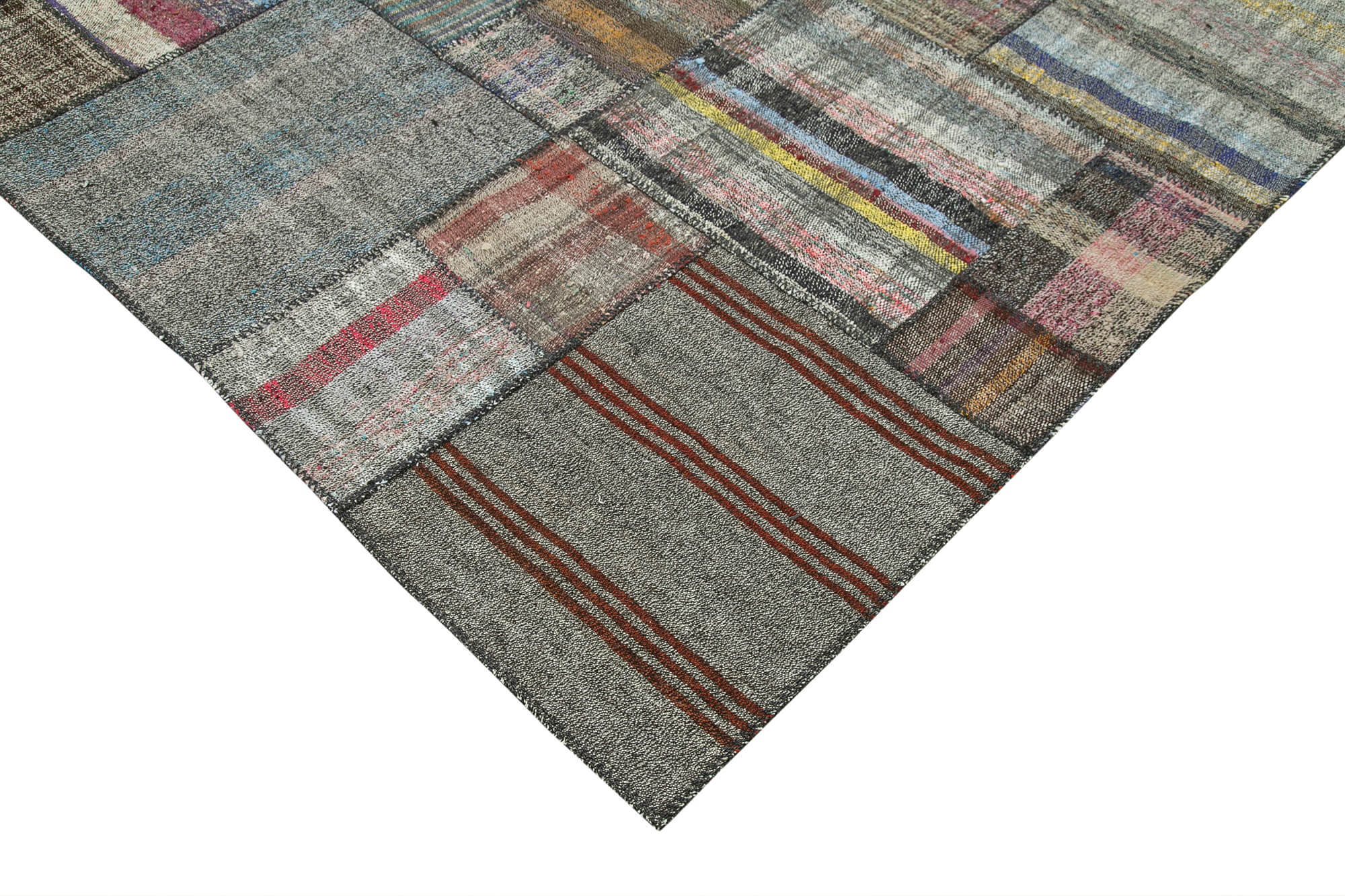 Handmade Patchwork Rug - Kirk Yama Grey Area Rug 10'10''x13'8'' Cotton Wool Carpet