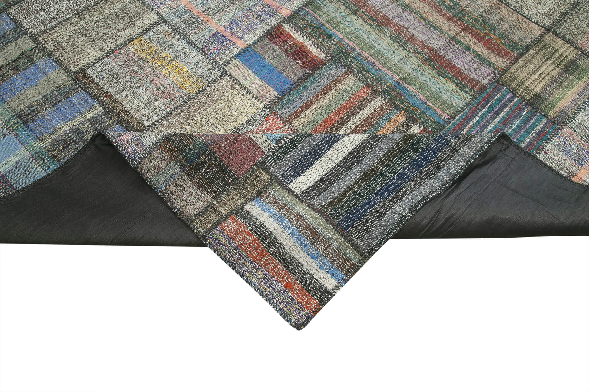 Handmade Patchwork Rug - Kirk Yama Grey Area Rug 10'10''x13'8'' Cotton Wool Carpet